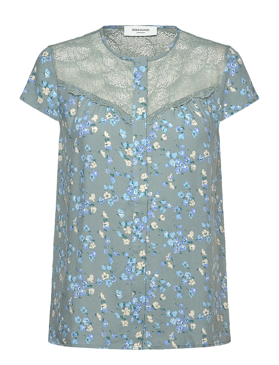 Rosemunde - RWElif Capsleeve Regular Lace Blous - kurzärmelige blusen - floating flower print - 0