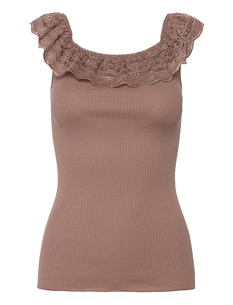 Rosemunde - Silk off shoulder top w/ lace - topid ja varrukateta alussärgid - dark sand - 0