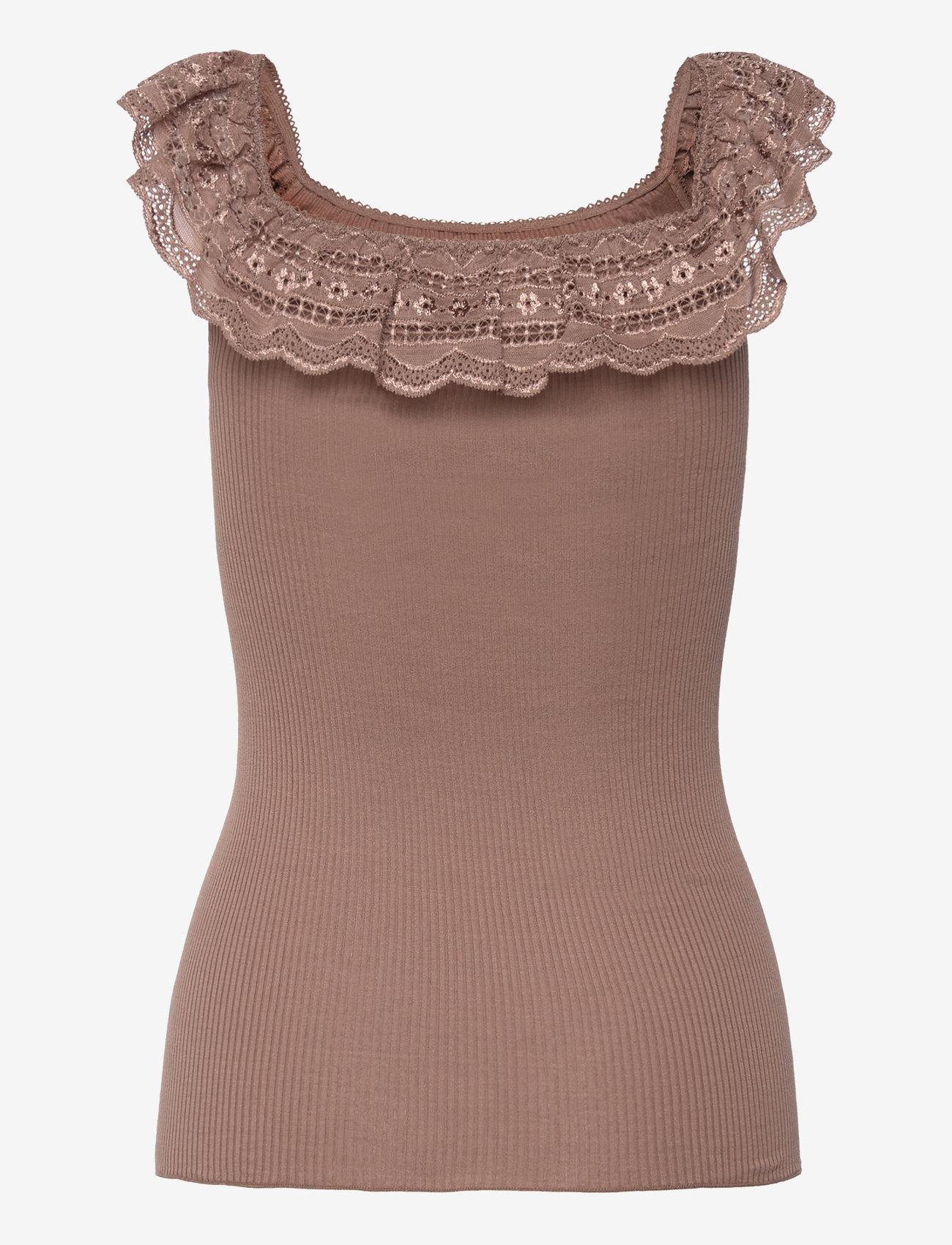 Rosemunde - Silk off shoulder top w/ lace - topid ja varrukateta alussärgid - dark sand - 1