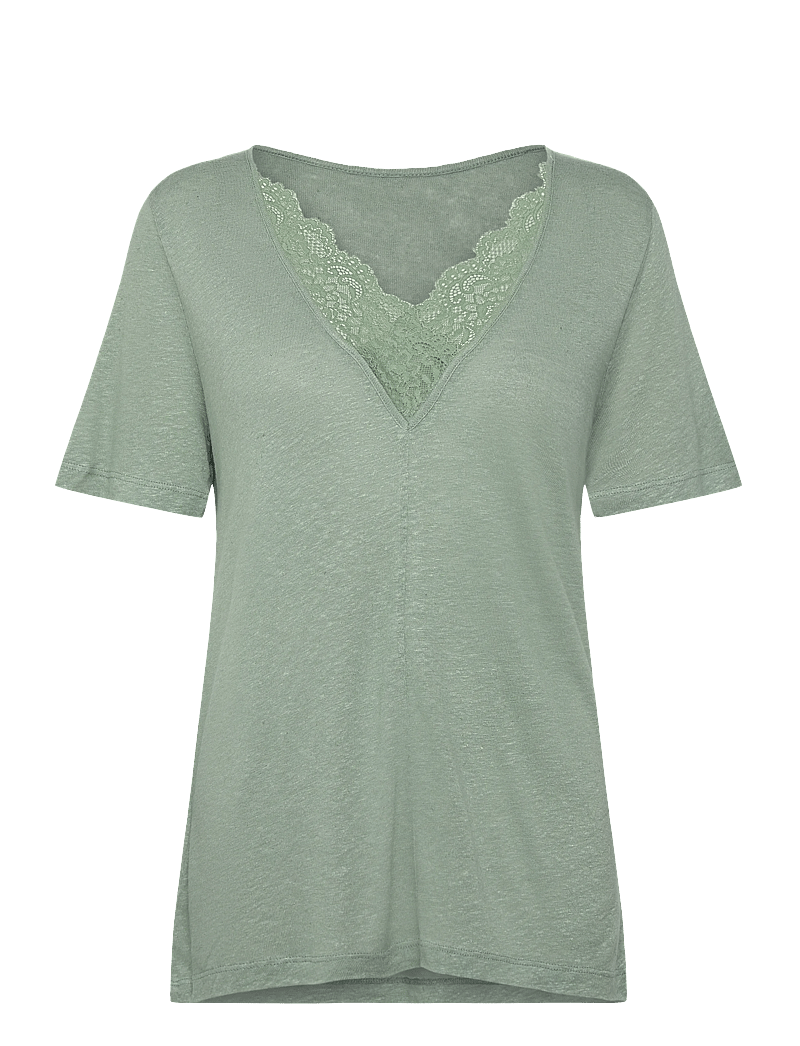 Rosemunde - RWAmina SS Regular Lace T-shirt - t-shirts - chinois green - 0