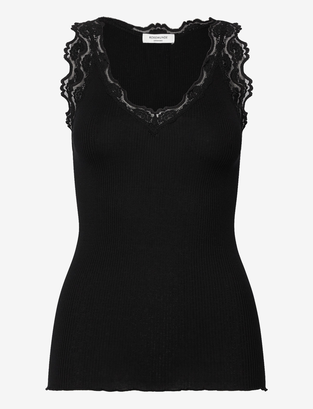 Rosemunde - RWBeatha Silk SL V-neck Lace Top - hauts sans manches - black - 1