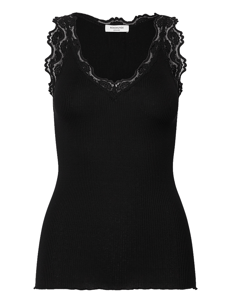 Rosemunde - RWBeatha Silk SL V-neck Lace Top - Ärmellose tops - black - 1
