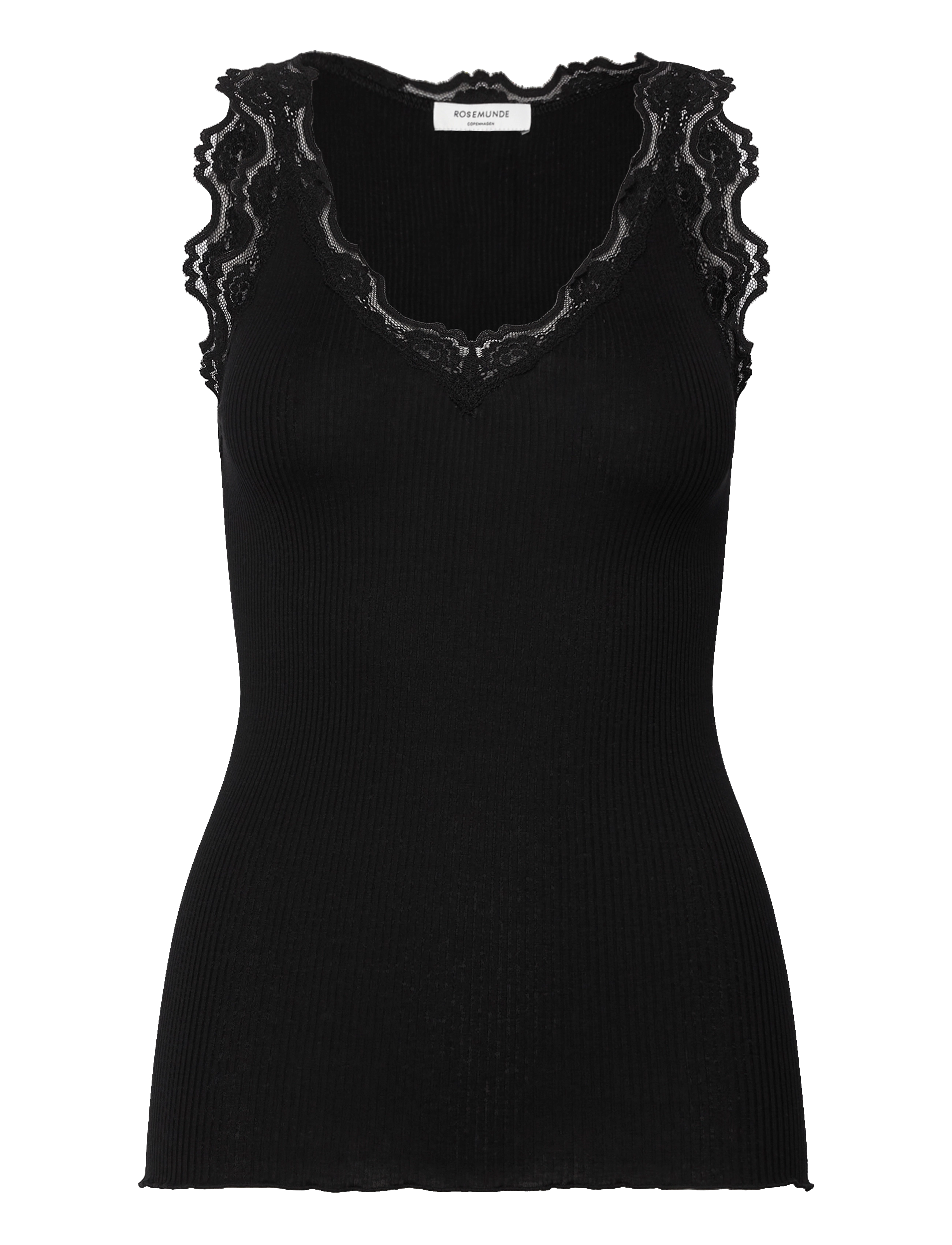 Rosemunde RWBeatha Silk SL V-neck Lace Top - Tøj - BLACK / black