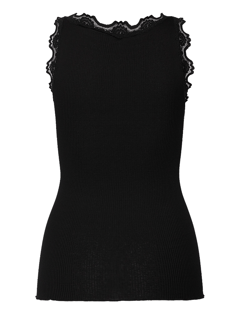 Rosemunde - RWBeatha Silk SL V-neck Lace Top - Ärmellose tops - black - 2