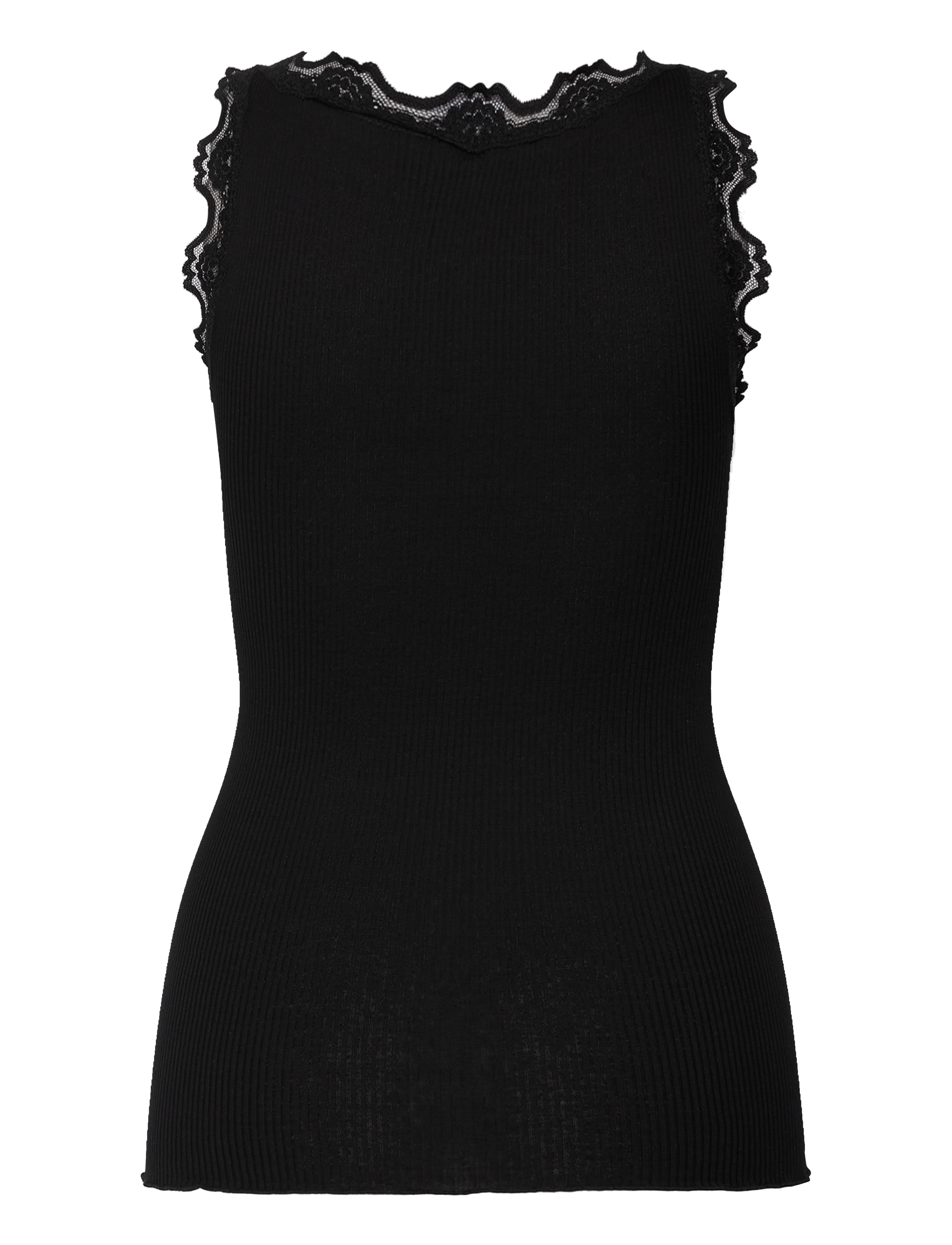 Rosemunde - RWBeatha Silk SL V-neck Lace Top - tanktops - black - 2