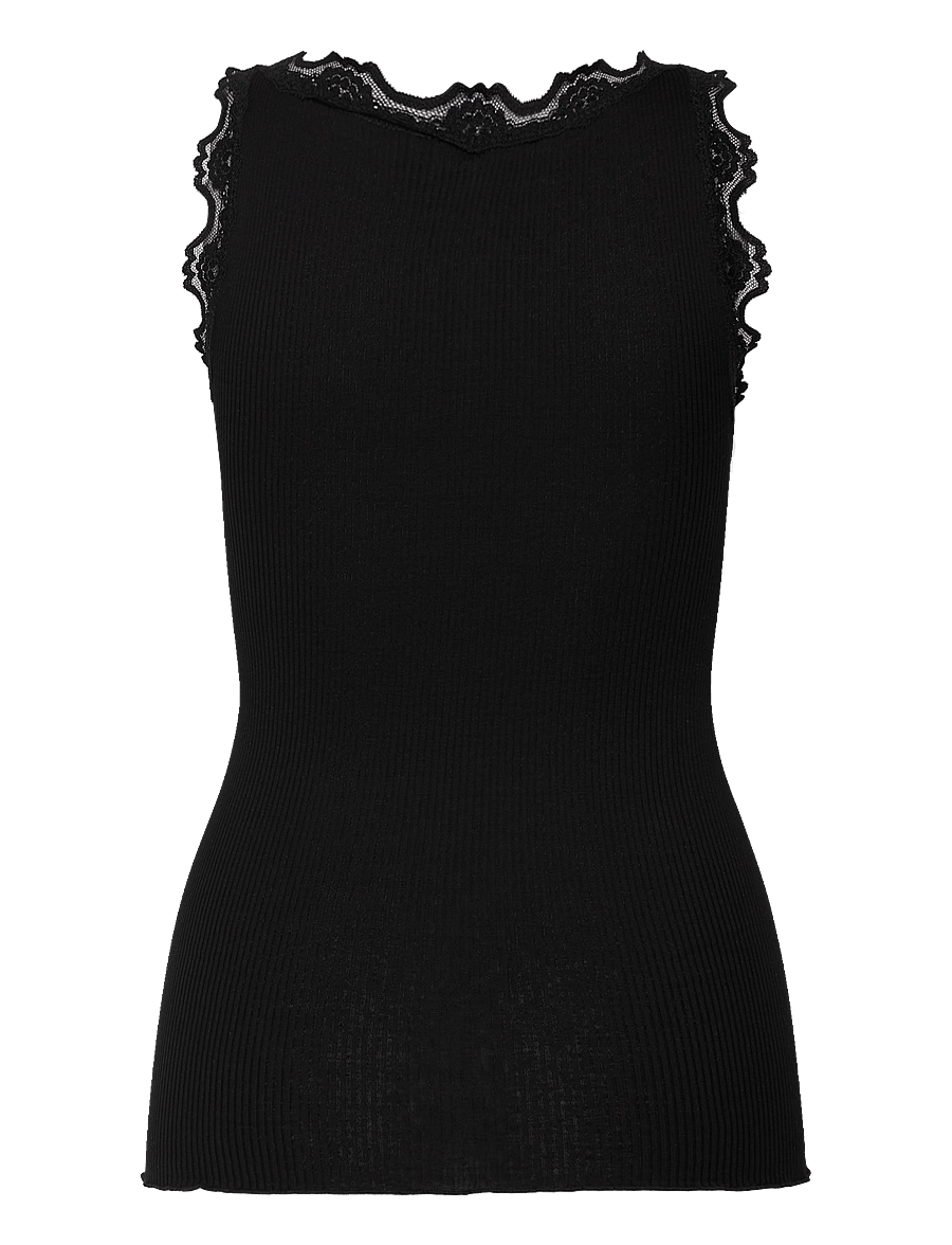 Rosemunde - RWBeatha Silk SL V-neck Lace Top - Ärmellose tops - black - 2