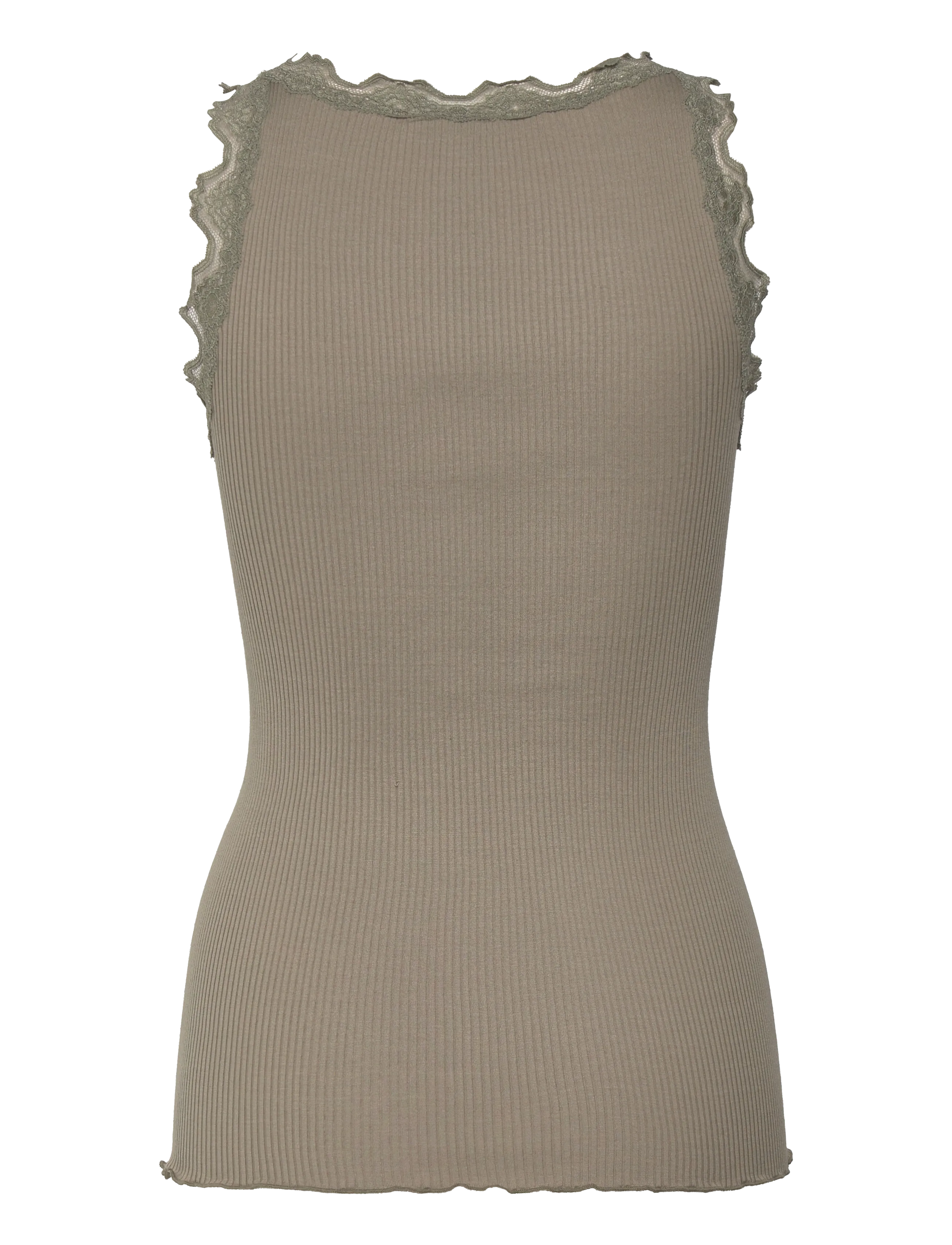 Rosemunde - RWBeatha Silk SL V-neck Lace Top - tanktops - dried sage - 2