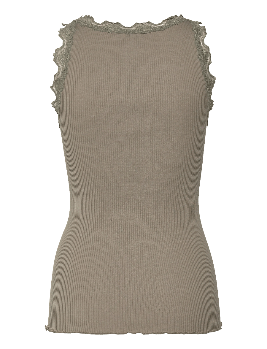 Rosemunde - RWBeatha Silk SL V-neck Lace Top - Ärmellose tops - dried sage - 2