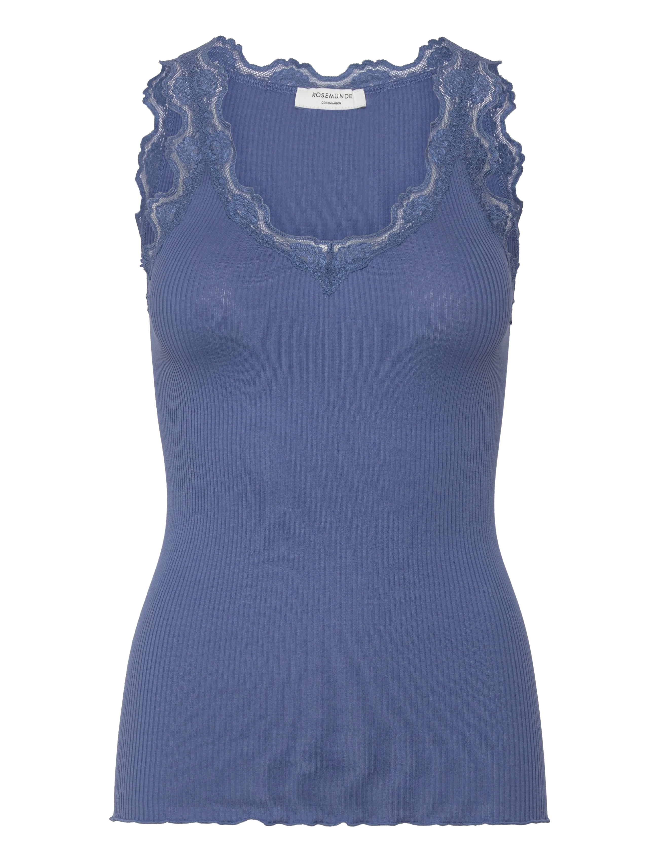 Rosemunde RWBeatha Silk SL V-neck Lace Top - Tøj - DUTCH BLUE / blue