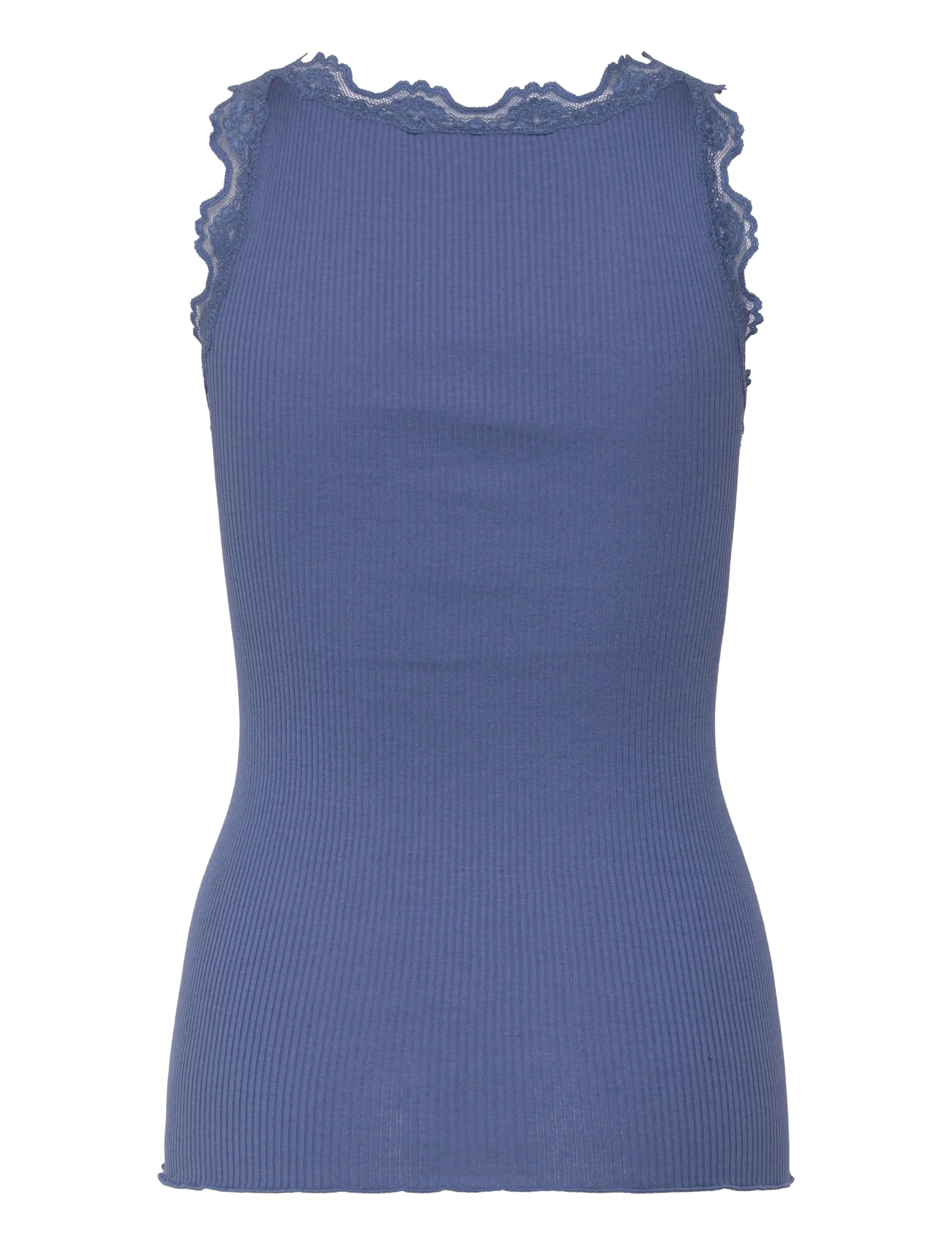 Rosemunde - RWBeatha Silk SL V-neck Lace Top - tanktops - dutch blue - 2