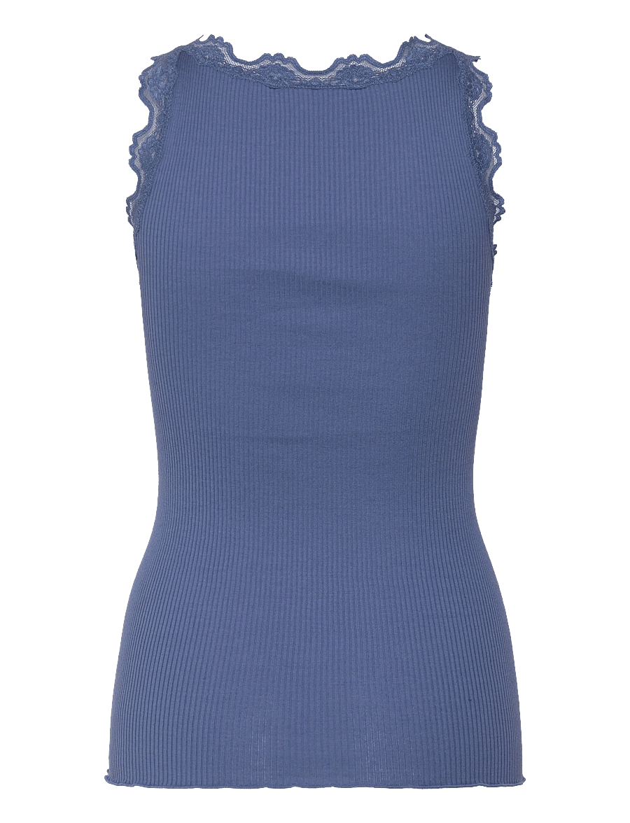 Rosemunde - RWBeatha Silk SL V-neck Lace Top - Ärmellose tops - dutch blue - 2