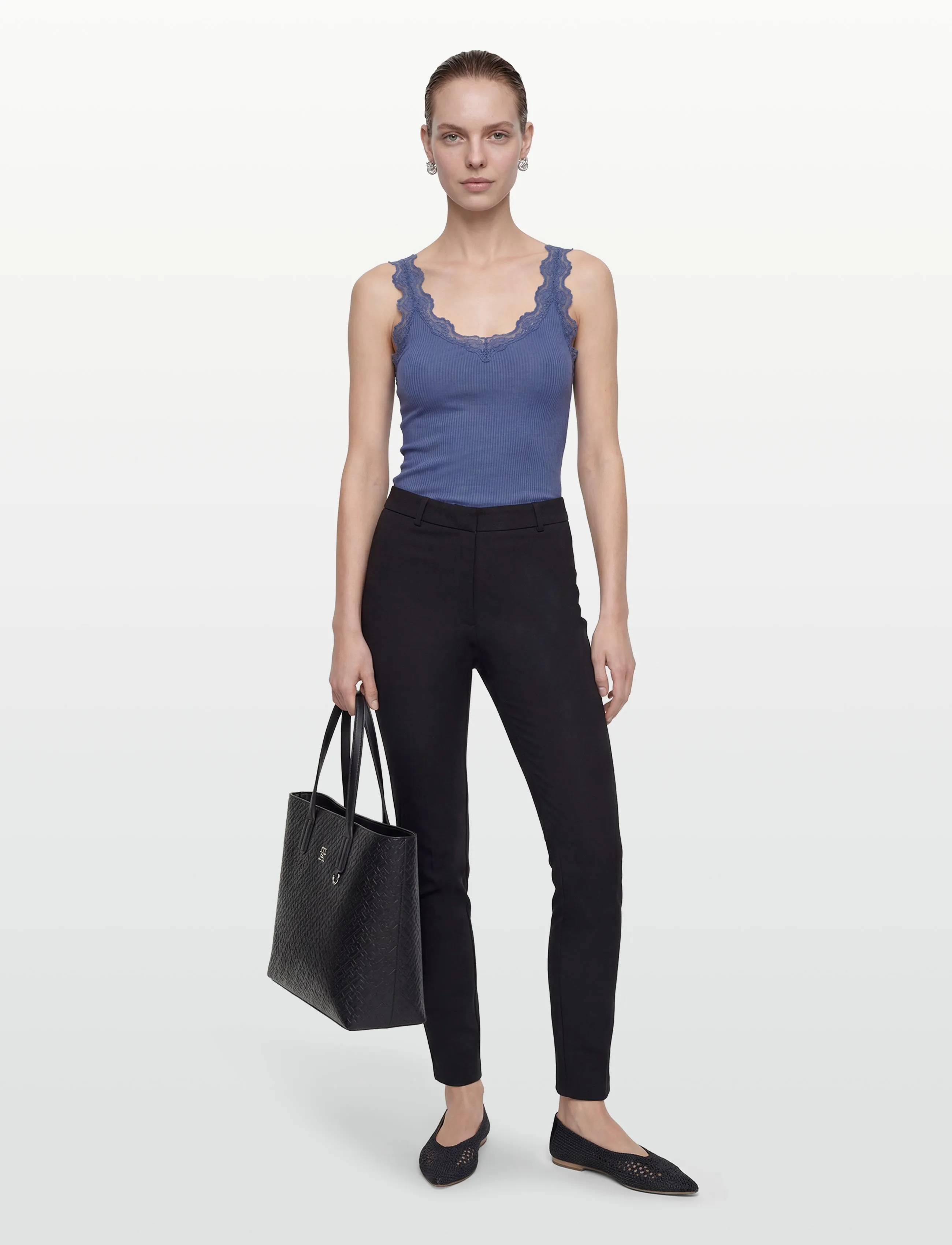 Rosemunde Rwbeatha Silk Sl V-Neck Lace Top, XL, Blue, T-Shirts & Toppe > Uden Ærmer, Dame