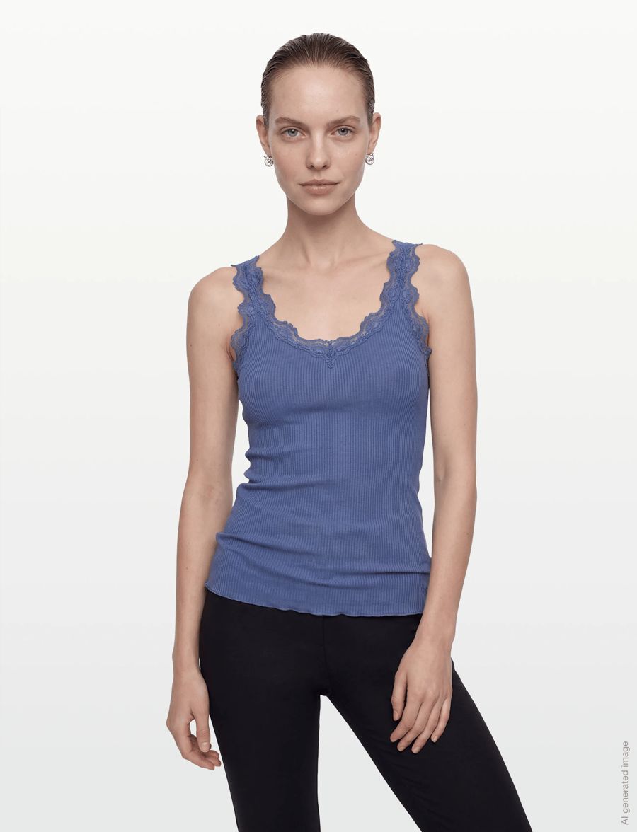 Rosemunde - RWBeatha Silk SL V-neck Lace Top - Ärmellose tops - dutch blue - 3