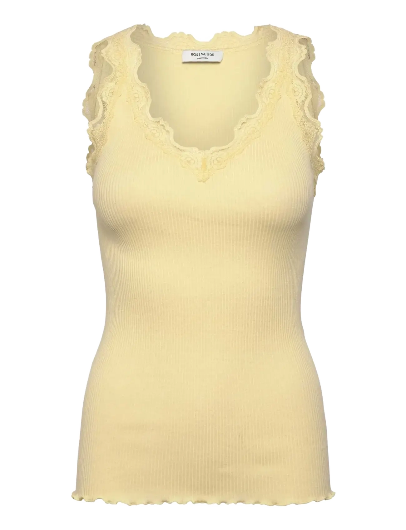 Rosemunde RWBeatha Silk SL V-neck Lace Top - Kampagne - FLAN / yellow