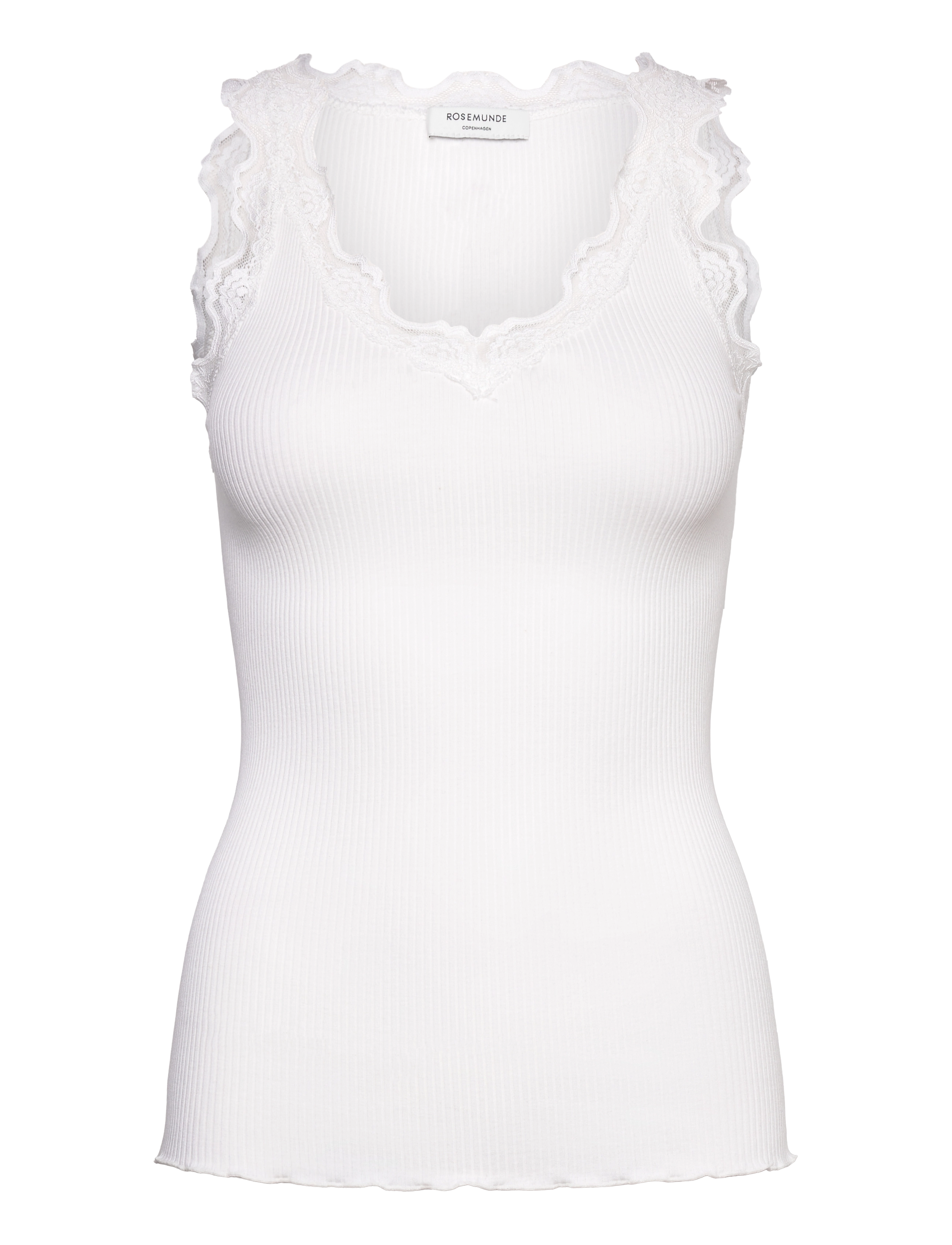 Rosemunde RWBeatha Silk SL V-neck Lace Top - Tanktops - NEW WHITE / white
