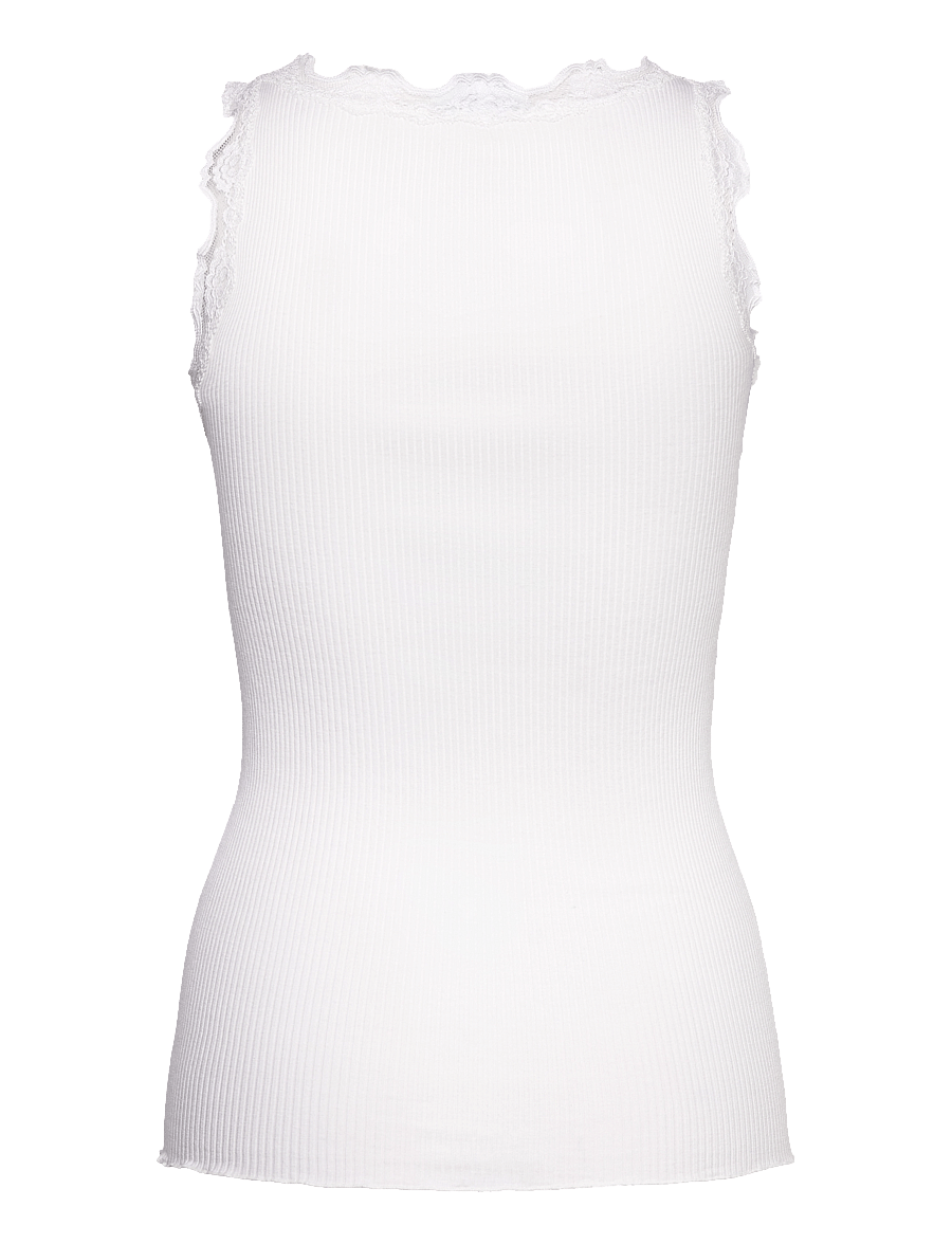 Rosemunde - RWBeatha Silk SL V-neck Lace Top - Ärmellose tops - new white - 2