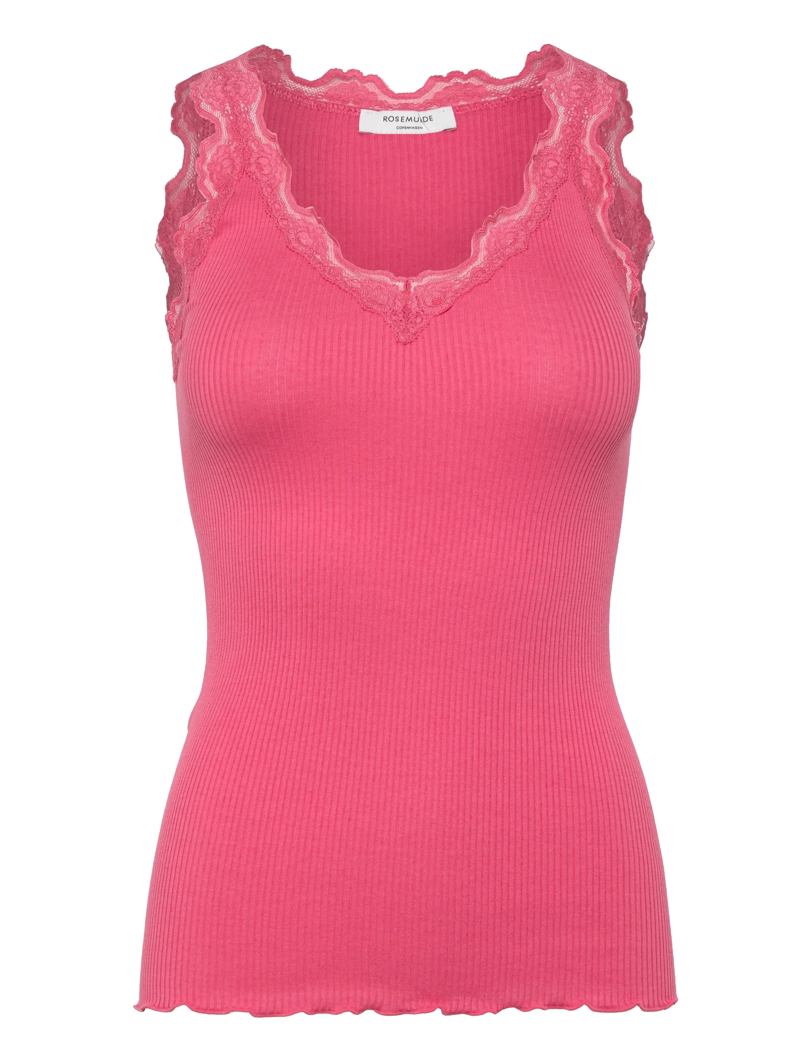 Rosemunde RWBeatha Silk SL V-neck Lace Top - Kleding - RAPTURE ROSE / pink/rose