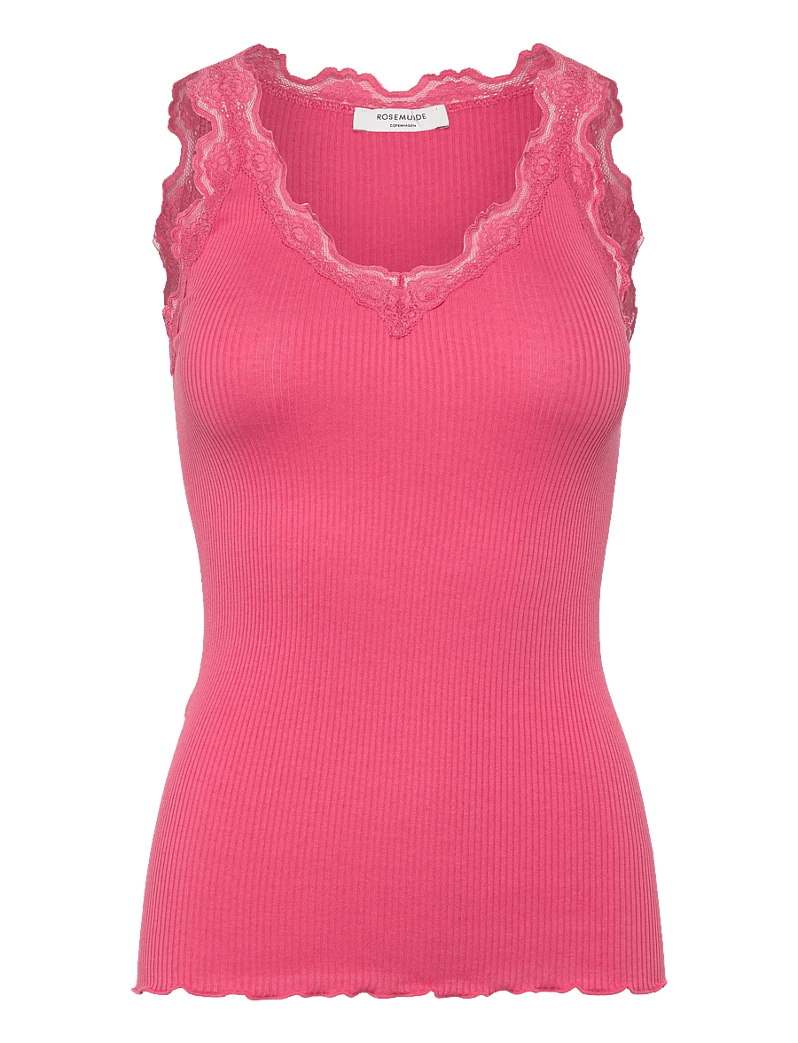 Rosemunde - RWBeatha Silk SL V-neck Lace Top - Ärmellose tops - rapture rose - 1