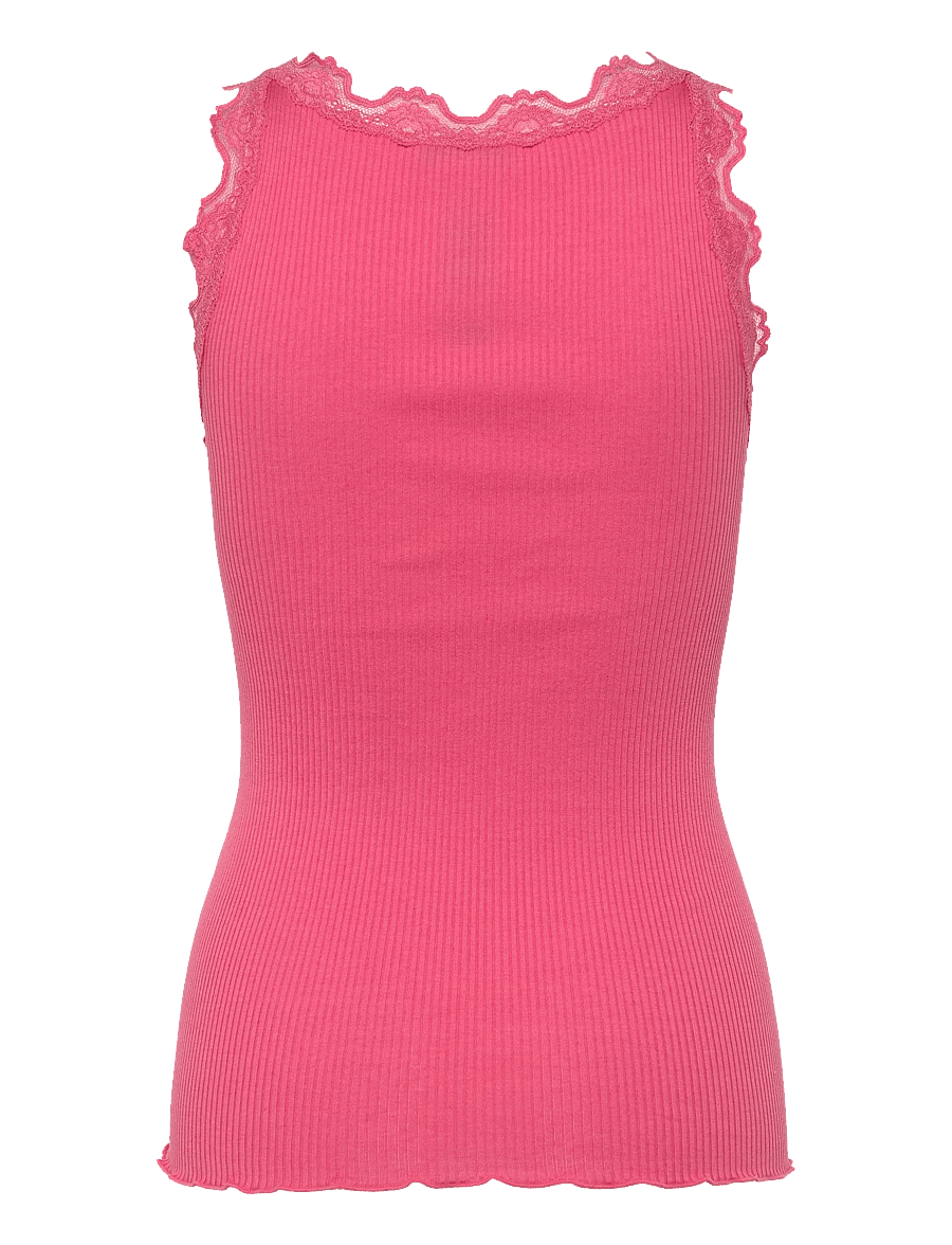 Rosemunde - RWBeatha Silk SL V-neck Lace Top - Ärmellose tops - rapture rose - 2