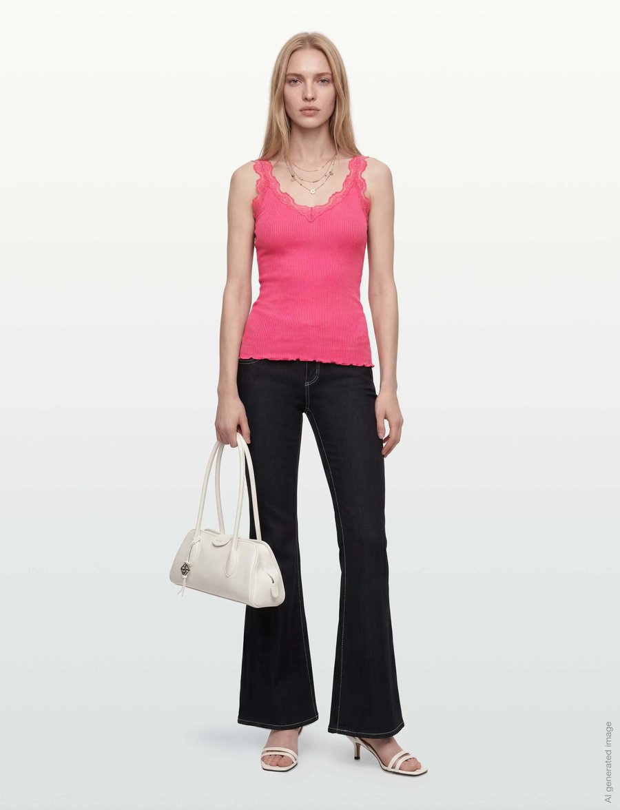 Rosemunde - RWBeatha Silk SL V-neck Lace Top - Ärmellose tops - rapture rose - 0