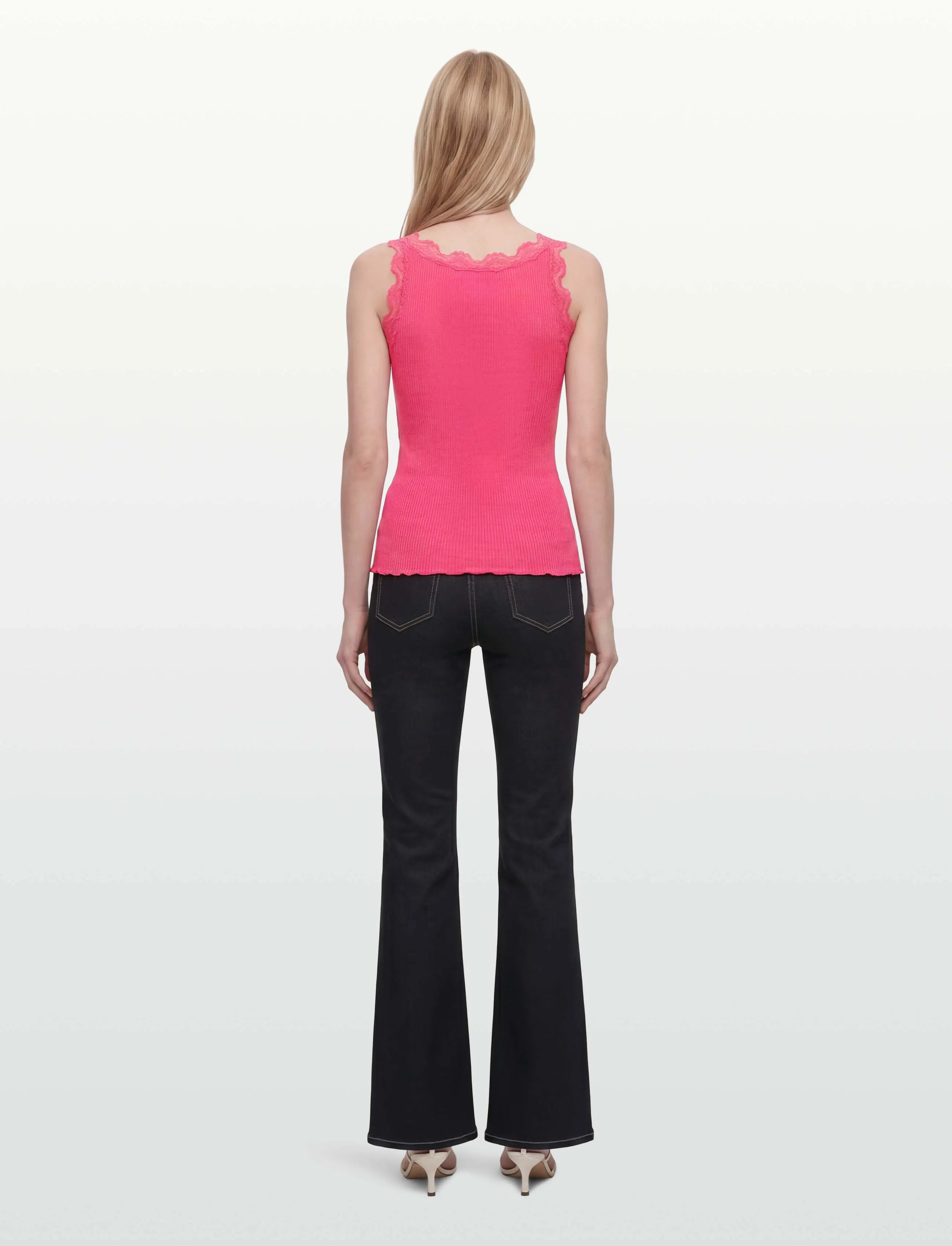 Rosemunde - RWBeatha Silk SL V-neck Lace Top - tanktops - rapture rose - 4
