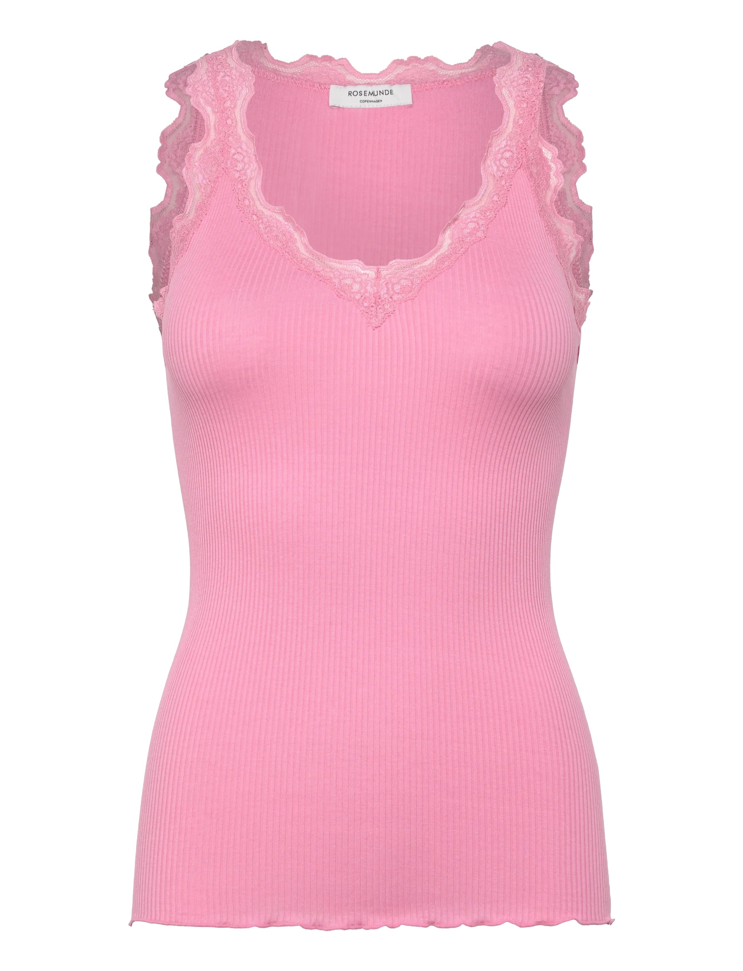 Rosemunde RWBeatha Silk SL V-neck Lace Top - T-shirts & Toppar - SEA PINK / pink/rose