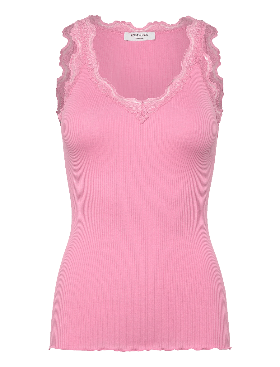 Rosemunde - RWBeatha Silk SL V-neck Lace Top - Ärmellose tops - sea pink - 1