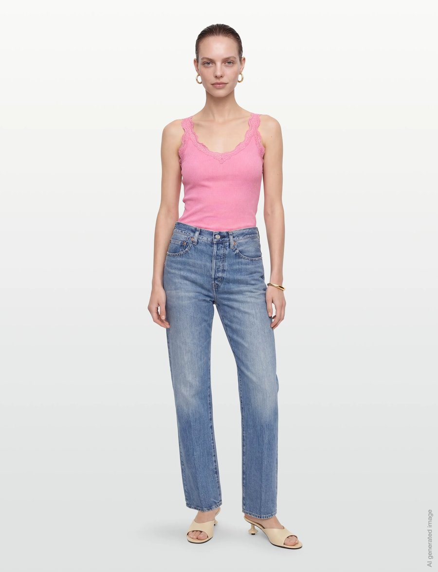 Rosemunde - RWBeatha Silk SL V-neck Lace Top - Ärmellose tops - sea pink - 0