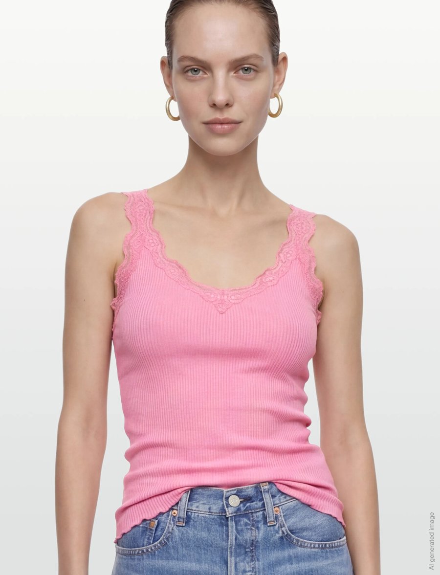 Rosemunde - RWBeatha Silk SL V-neck Lace Top - Ärmellose tops - sea pink - 3