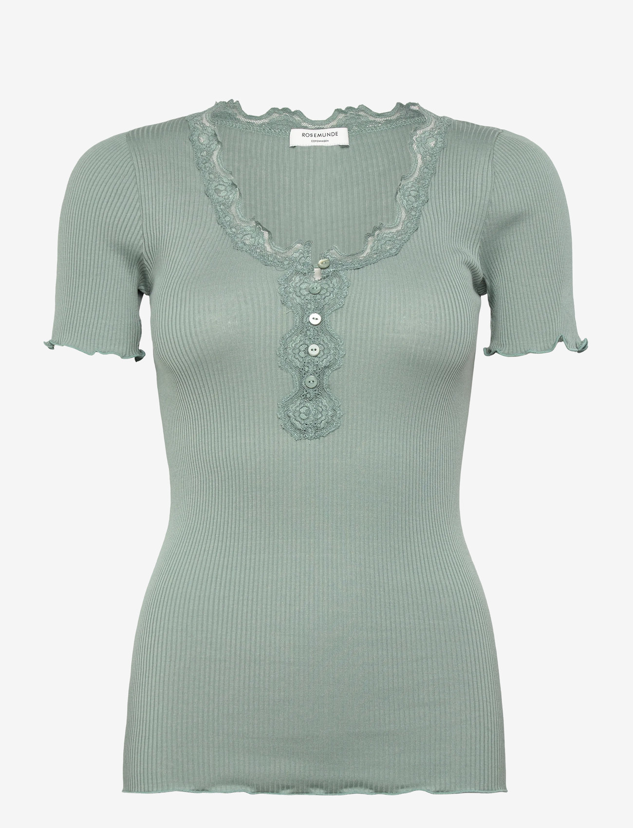 Rosemunde - RWBeatha SS Regular W button T-shir - efterårstøj - chinois green - 0