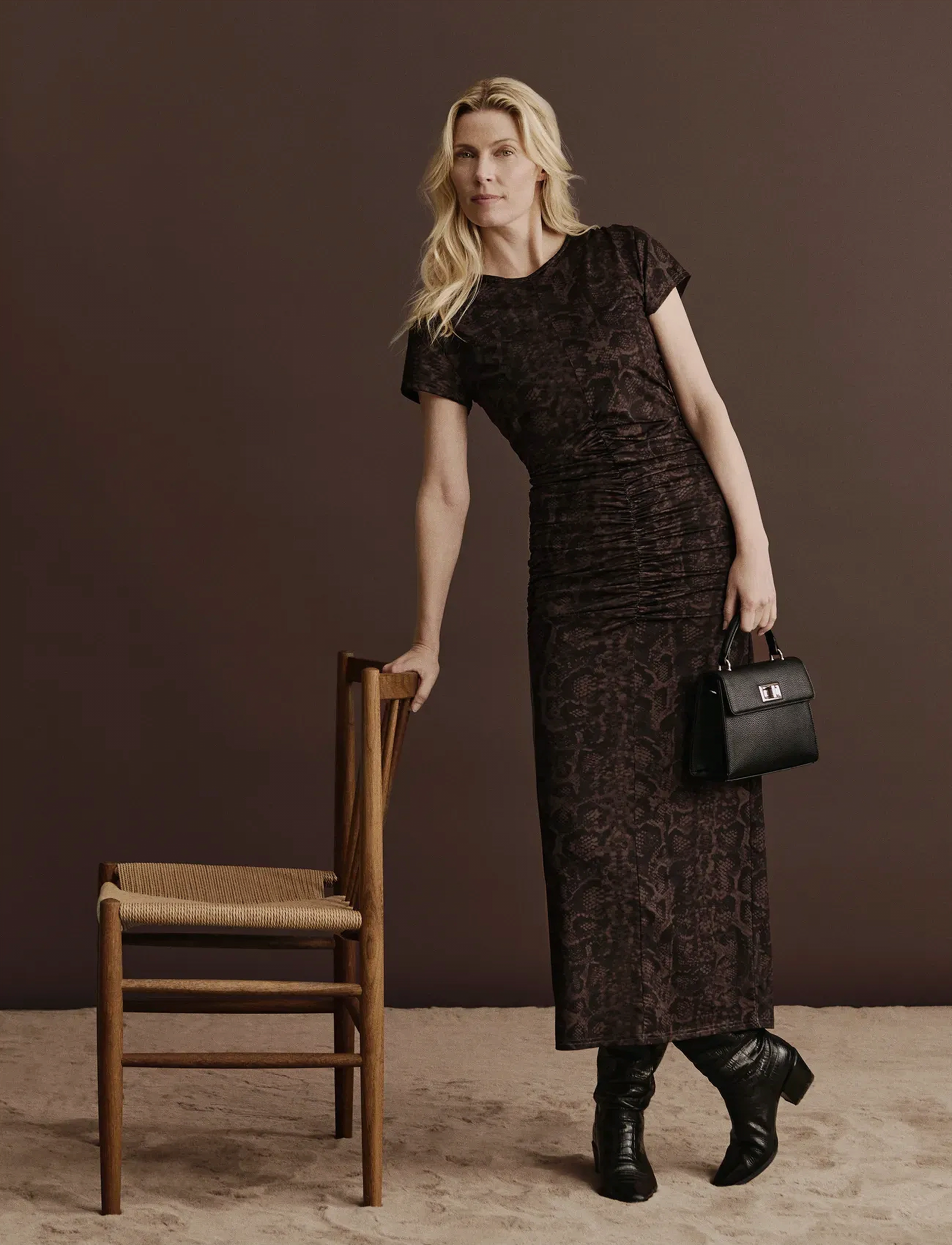 Rosemunde RWBillie Capsleeve Long Dress - Tøj - BROWN SNAKE PRINT / brown