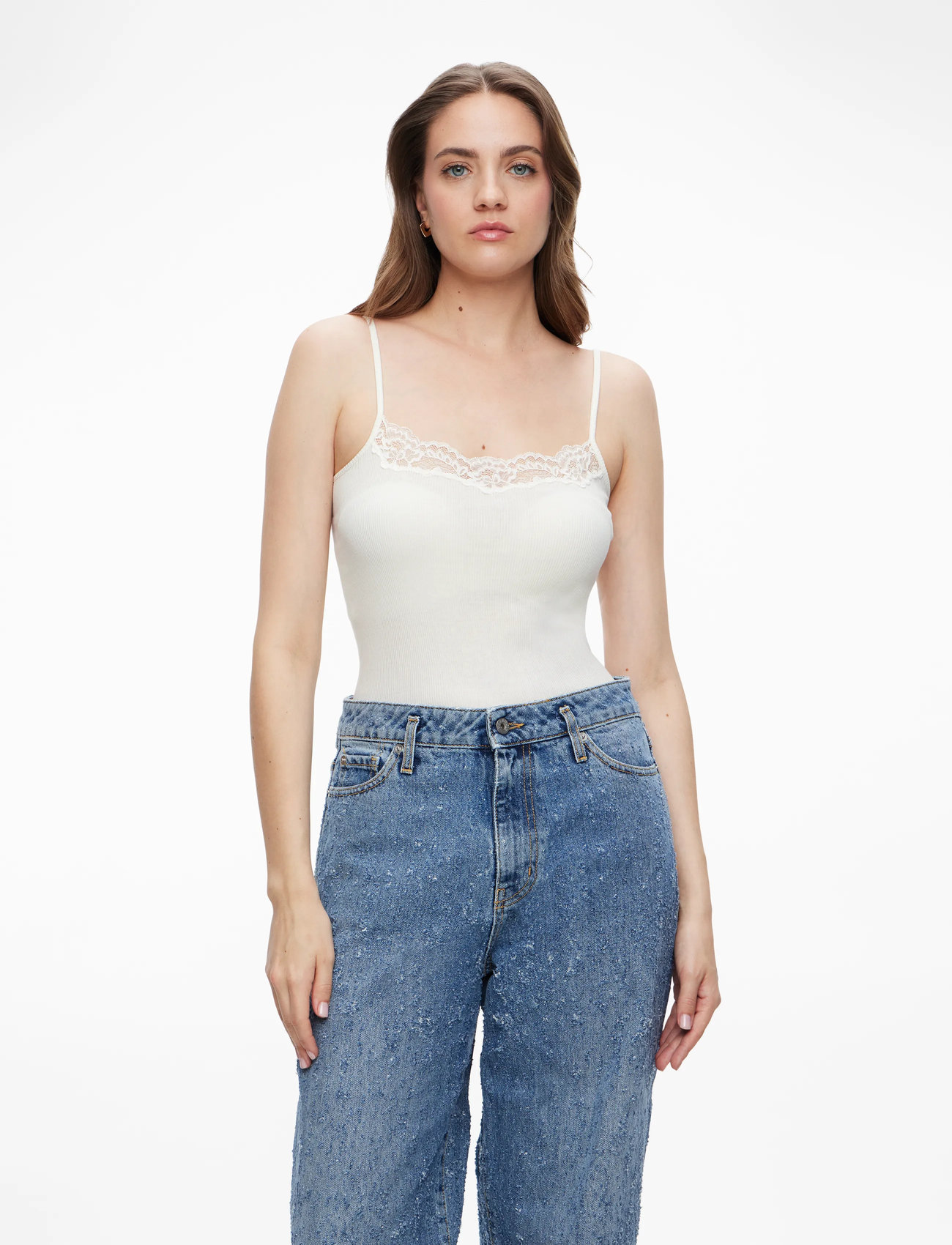 Rosemunde - RWBernadine Organic SL Strap Lace T - tanktops - ivory - 0