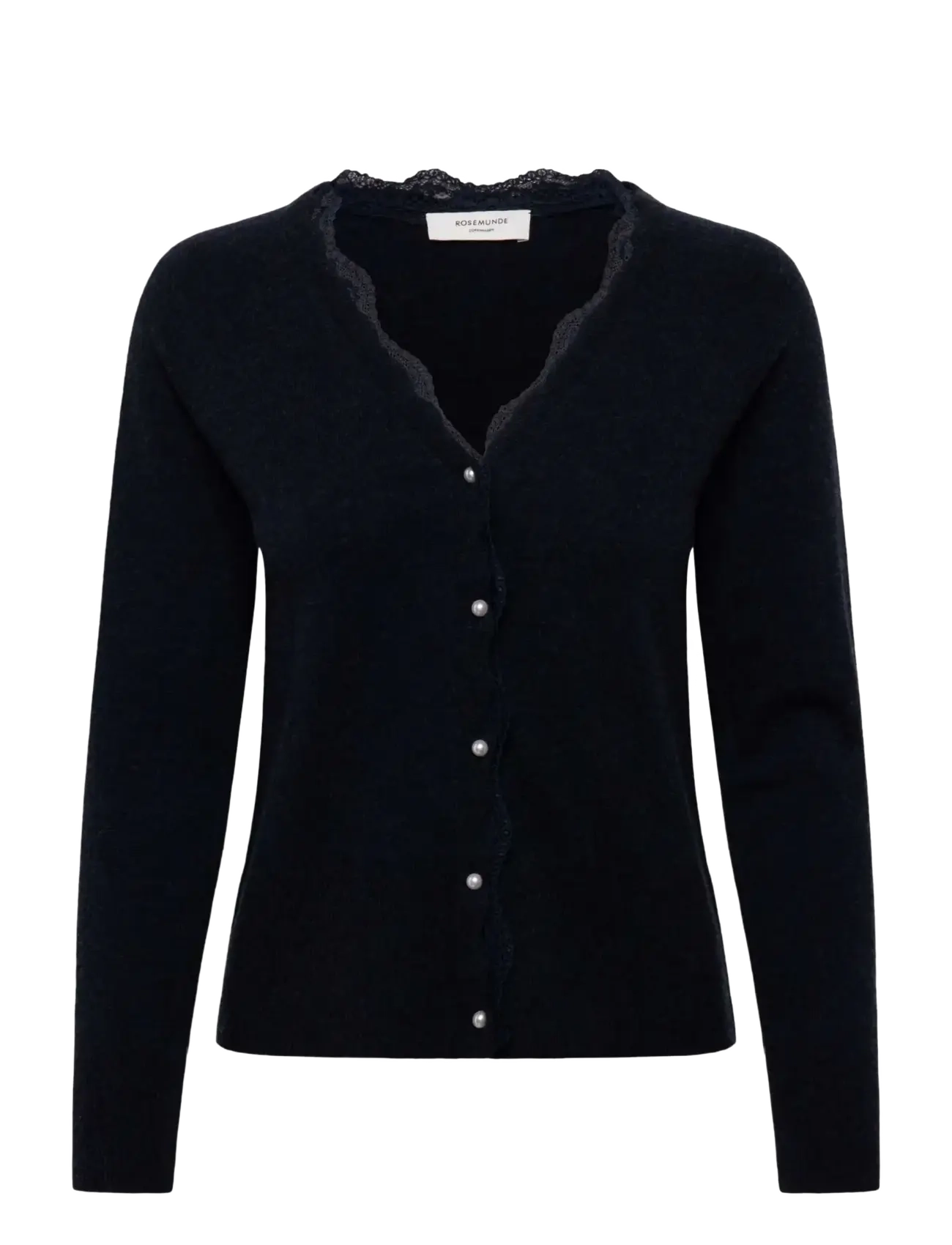 Rosemunde RWLaica Cashmere LS V-neck Lace Cardigan - Cardigans - DARK NAVY MELANGE / navy