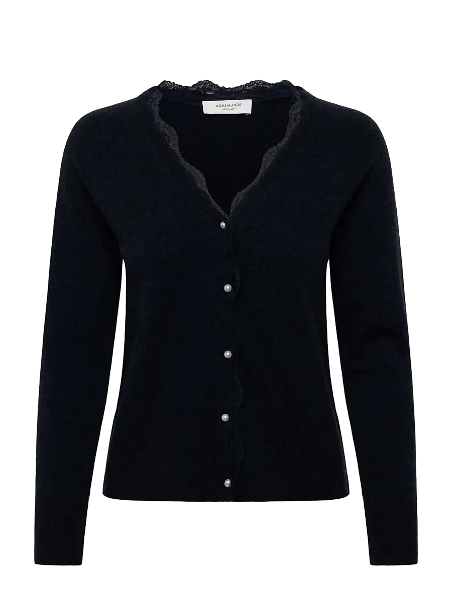 Rosemunde - RWLaica Cashmere LS V-neck Lace Cardigan - kashmir - dark navy melange - 0