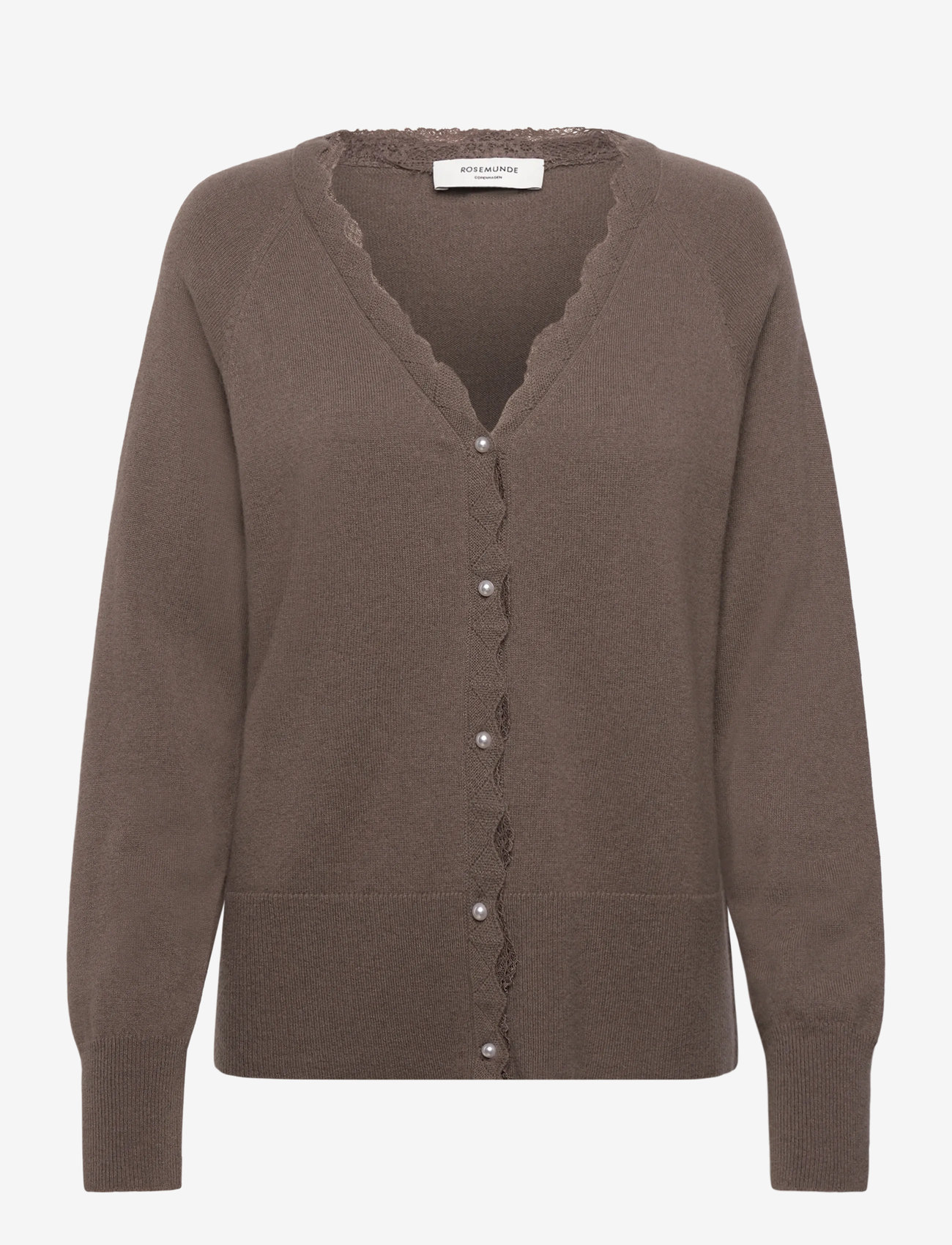 Rosemunde - RWLaica Cashmere LS V-neck Lace Car - cashmere - falcon - 0