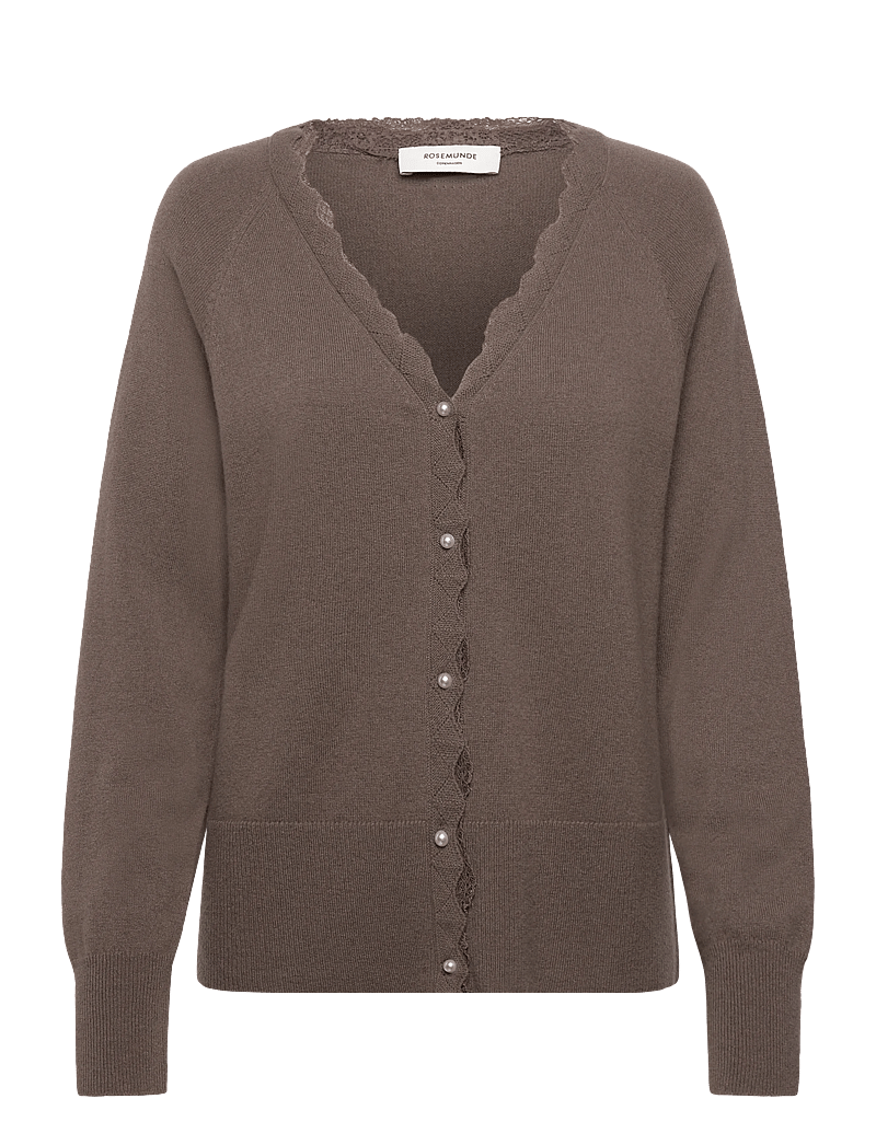 Rosemunde - RWLaica Cashmere LS V-neck Lace Car - kašmiir - falcon - 0