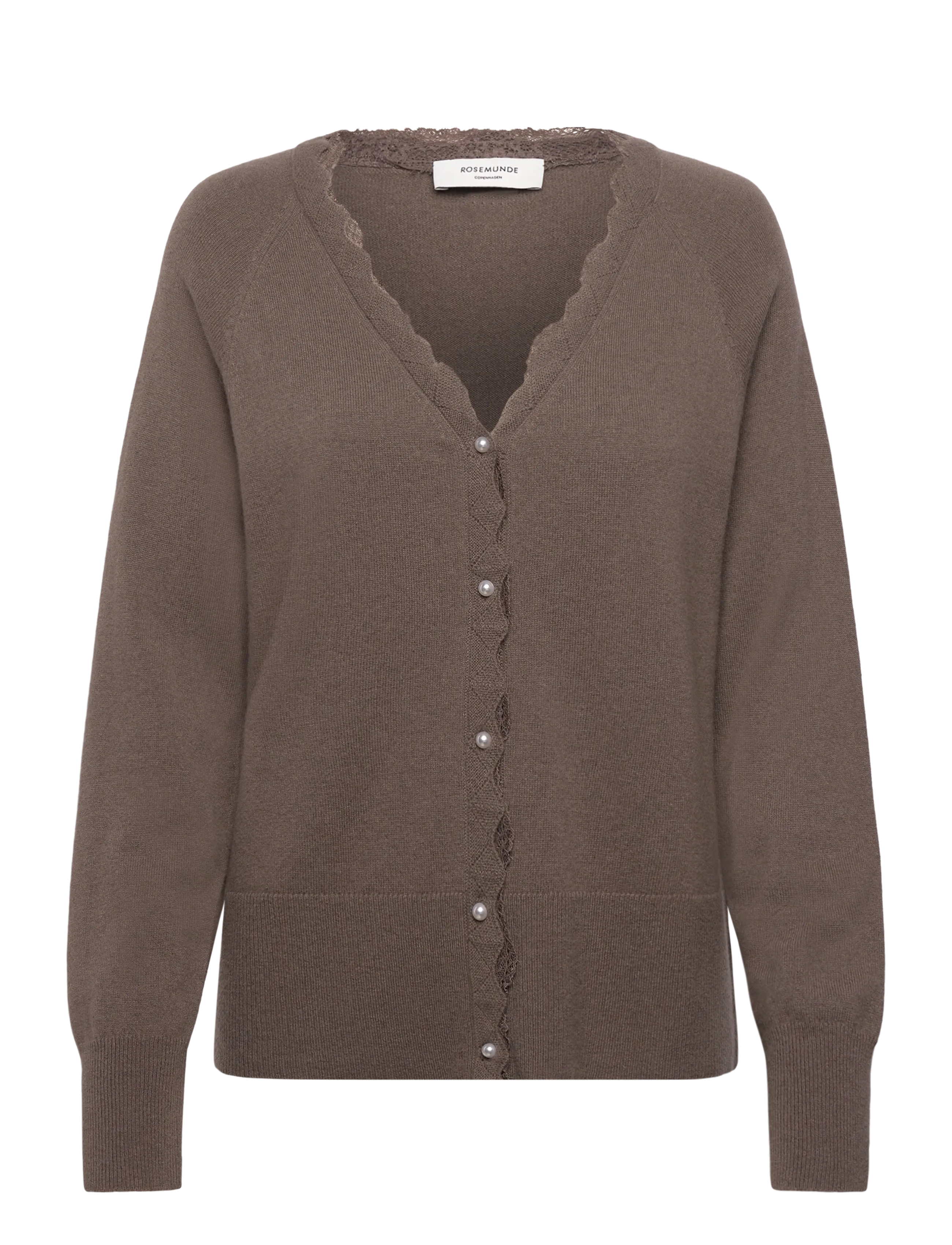 Rosemunde RWLaica Cashmere LS V-neck Lace Car - Transitional Layering - FALCON / brown