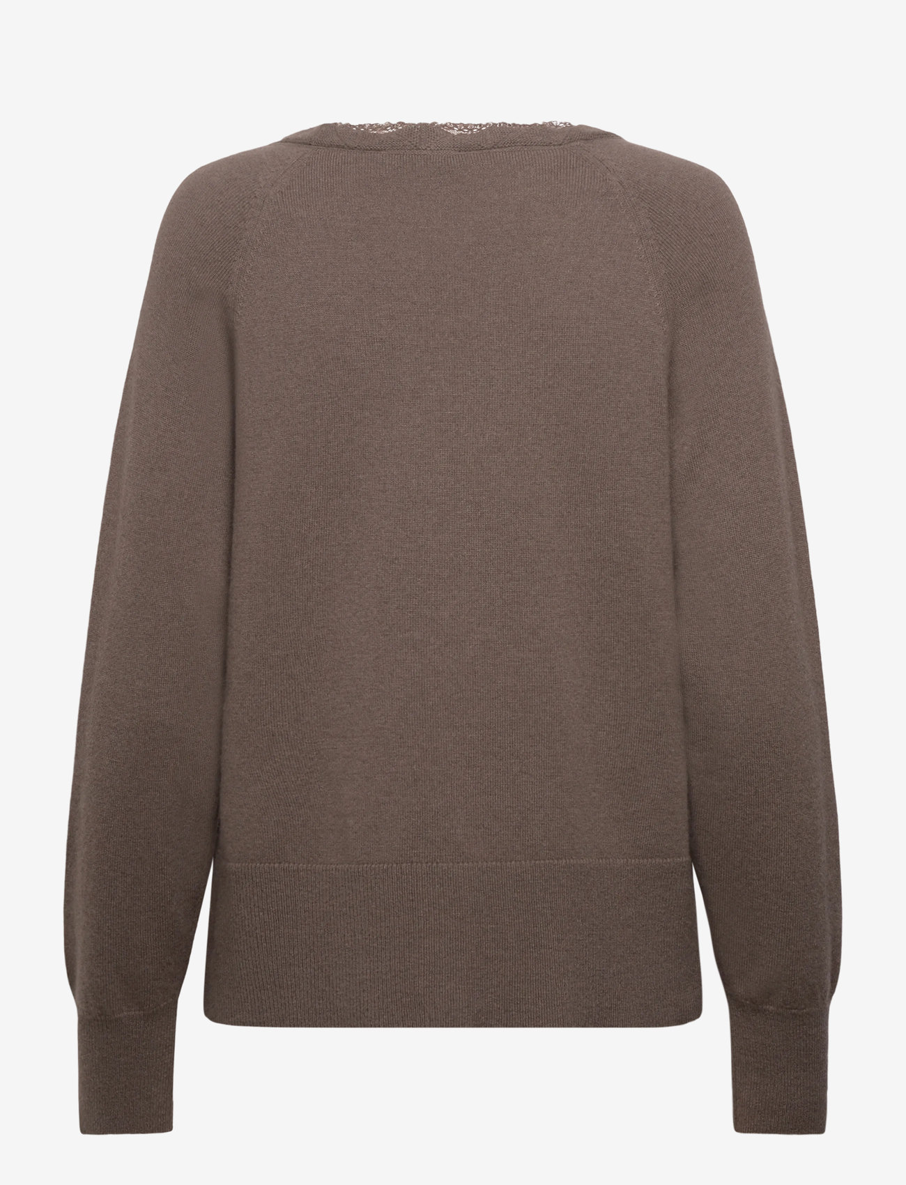 Rosemunde - RWLaica Cashmere LS V-neck Lace Car - cashmere - falcon - 1