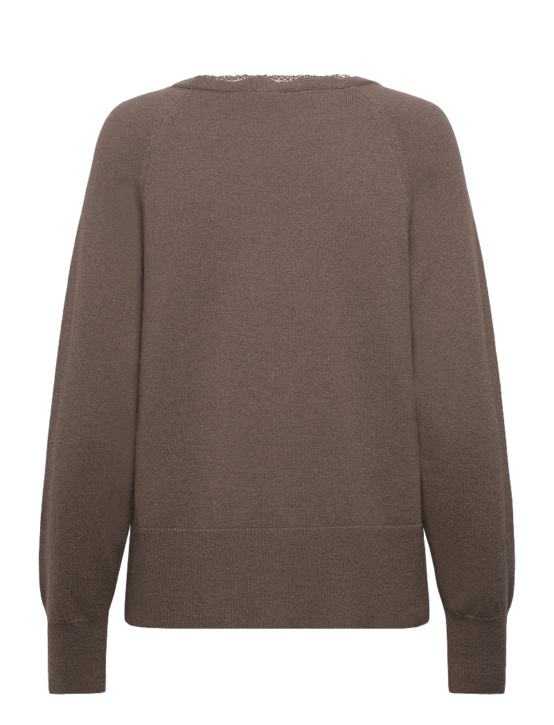 Rosemunde - RWLaica Cashmere LS V-neck Lace Car - kašmiir - falcon - 1
