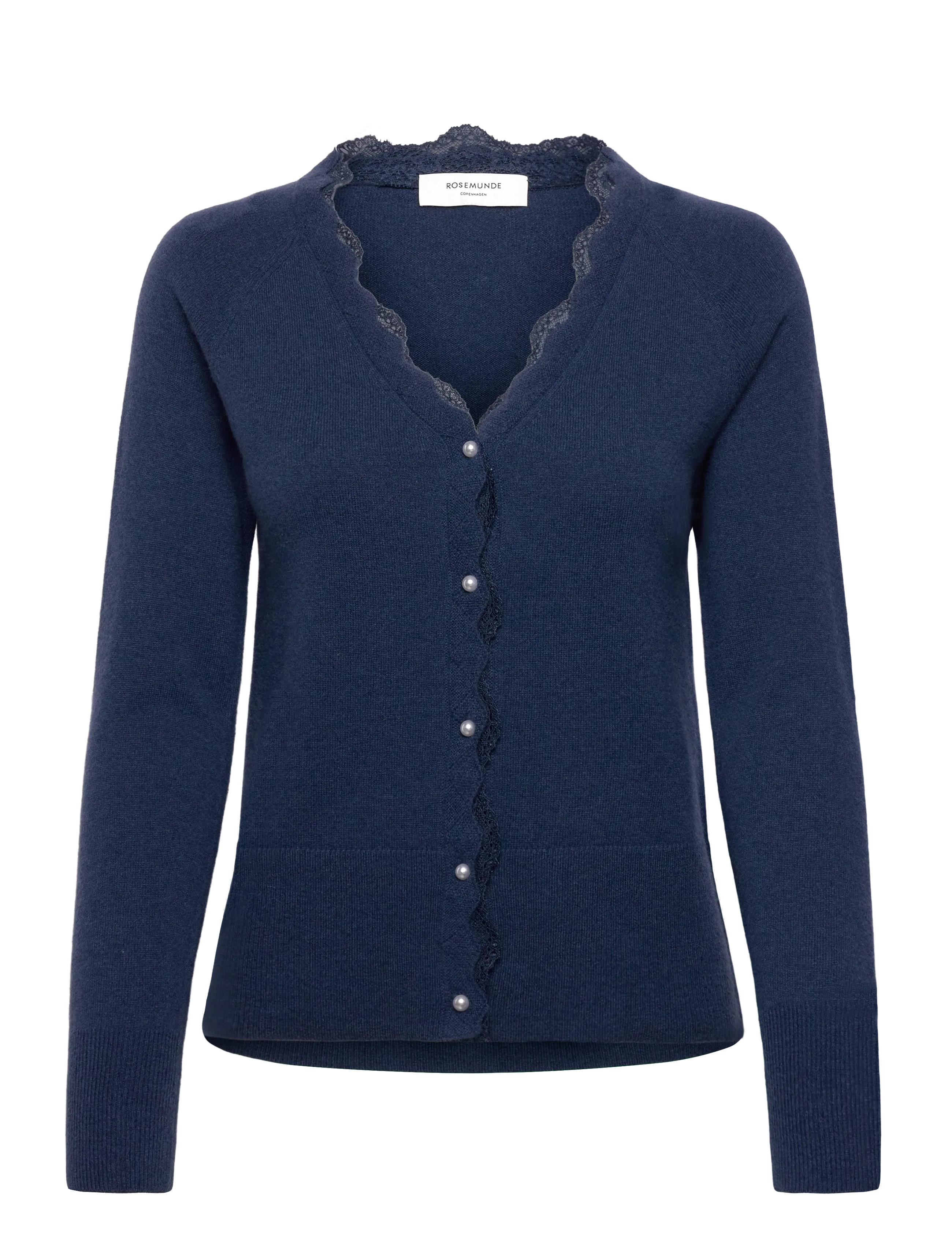 Rosemunde RWLaica Cashmere LS V-neck Lace Car - Cardigans - INSIGNIA BLUE / navy