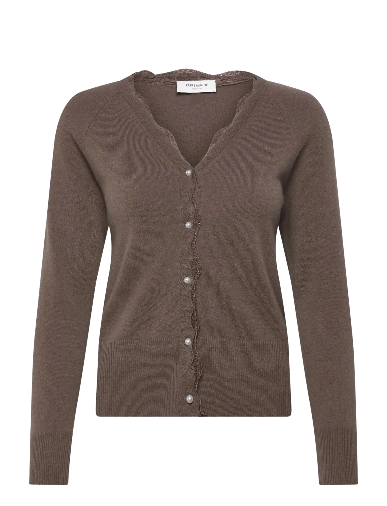 Rosemunde RWLaica Cashmere LS V-neck Lace Cardigan - Cardigans - WALNUT / brown