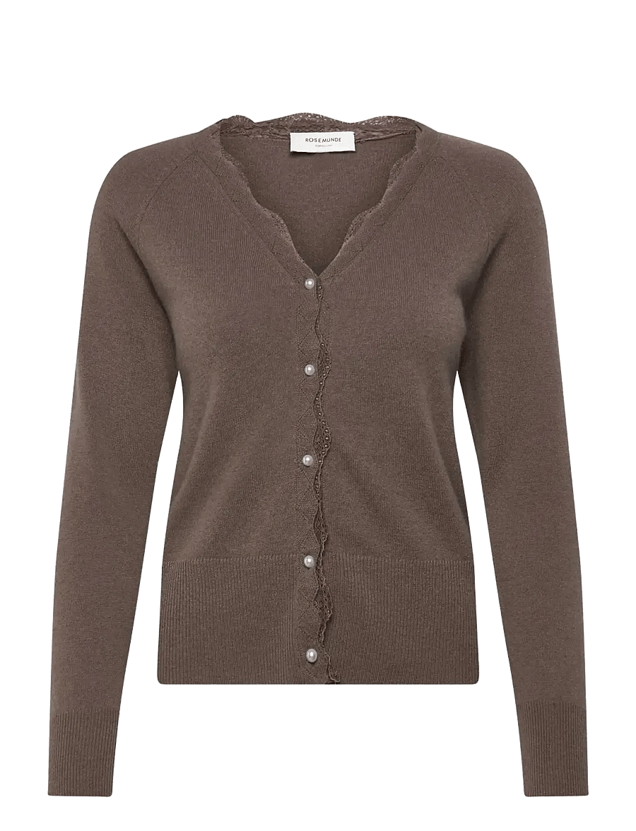 Rosemunde - RWLaica Cashmere LS V-neck Lace Cardigan - kaschmir - walnut - 0