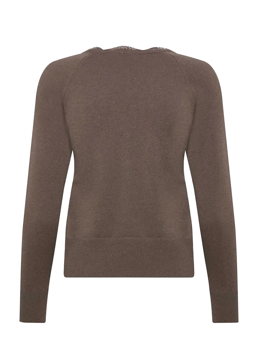Rosemunde - RWLaica Cashmere LS V-neck Lace Cardigan - kaschmir - walnut - 1
