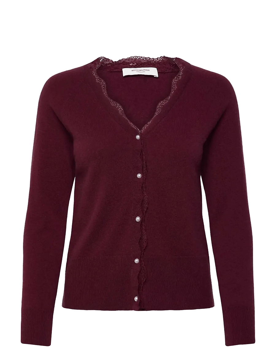 Rosemunde - RWLaica Cashmere LS V-neck Lace Cardigan - kaschmir - windsor wine - 0