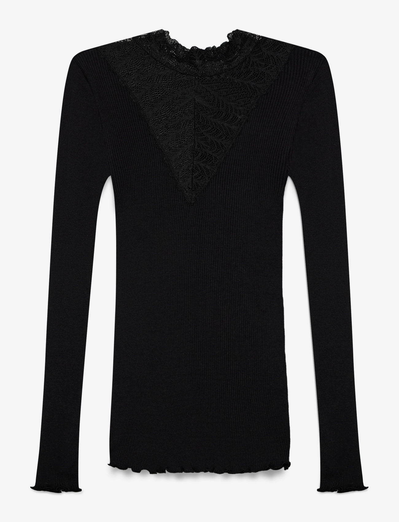 Rosemunde - RWBeatha Silk LS  Lace T-shirt - langærmede toppe - black - 1