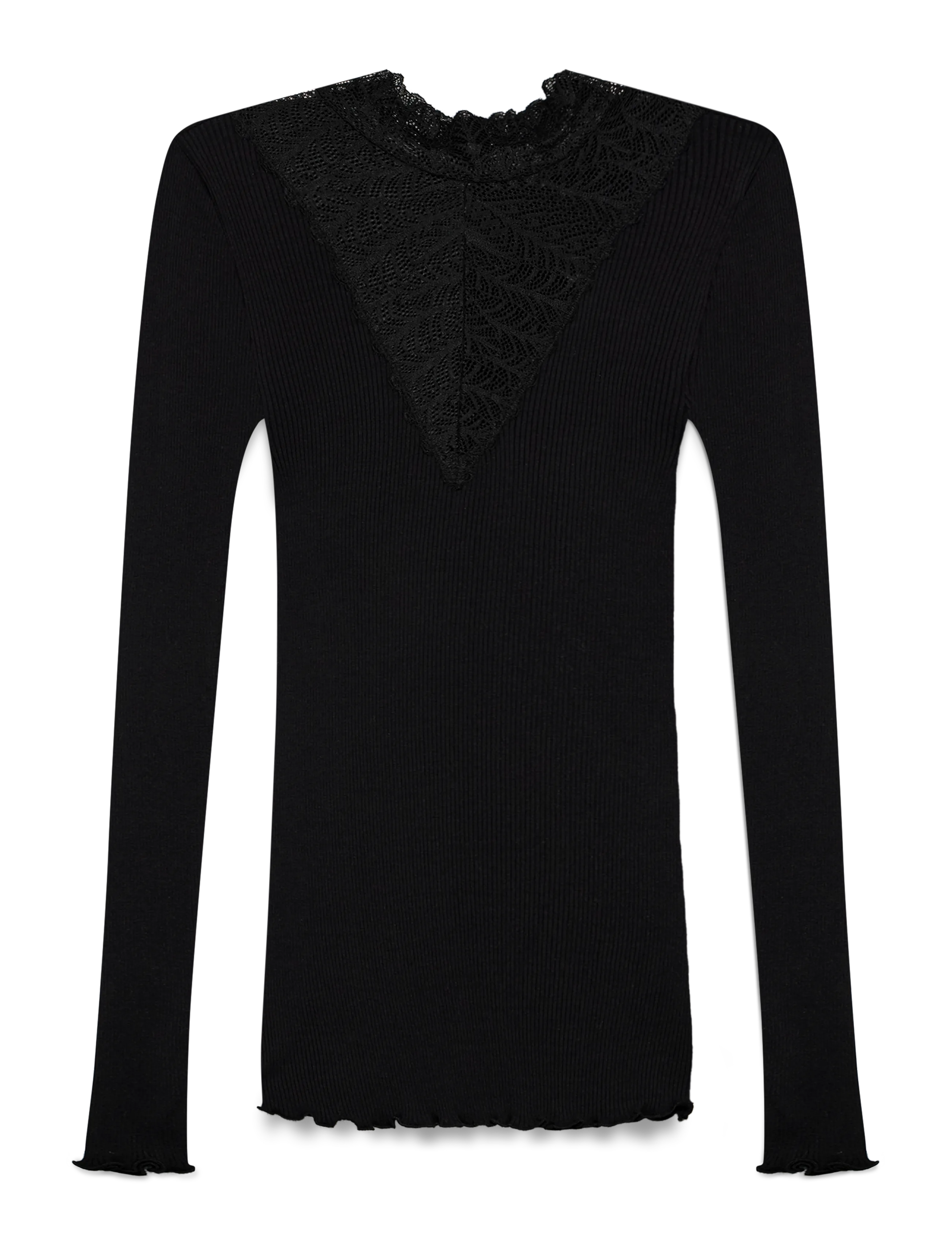 Rosemunde RWBeatha Silk LS  Lace T-shirt - Klær - BLACK / black