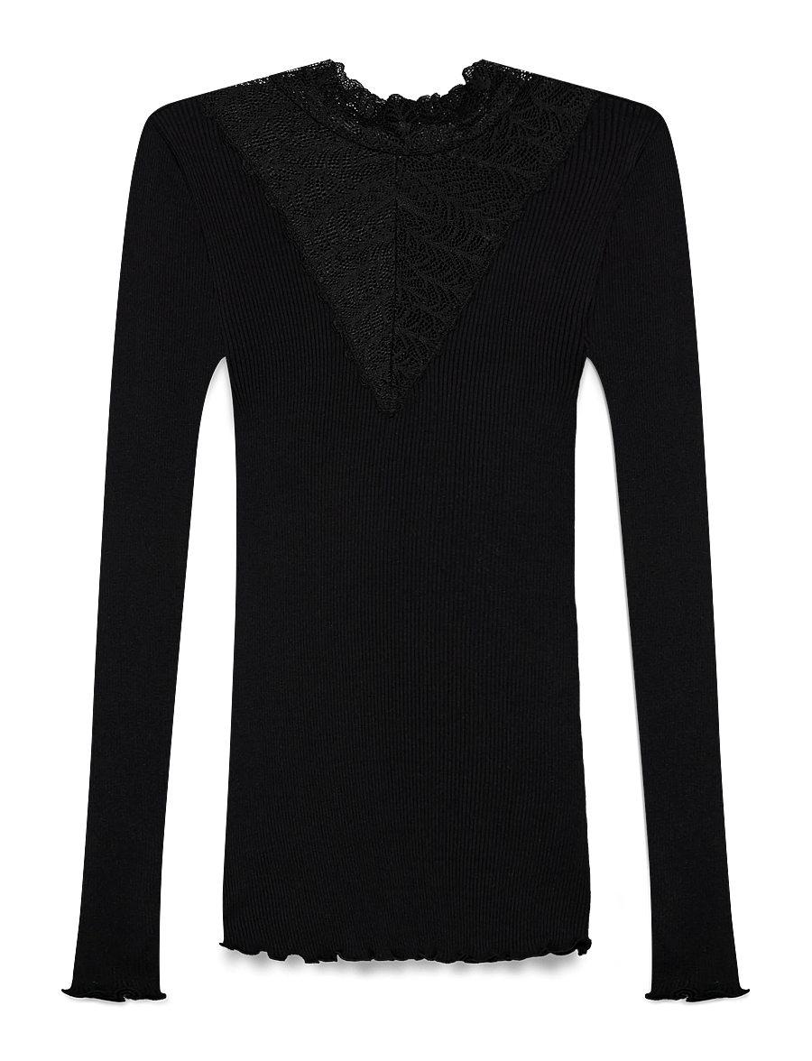 Rosemunde - RWBeatha Silk LS Lace T-shirt - långärmade toppar - black - 1