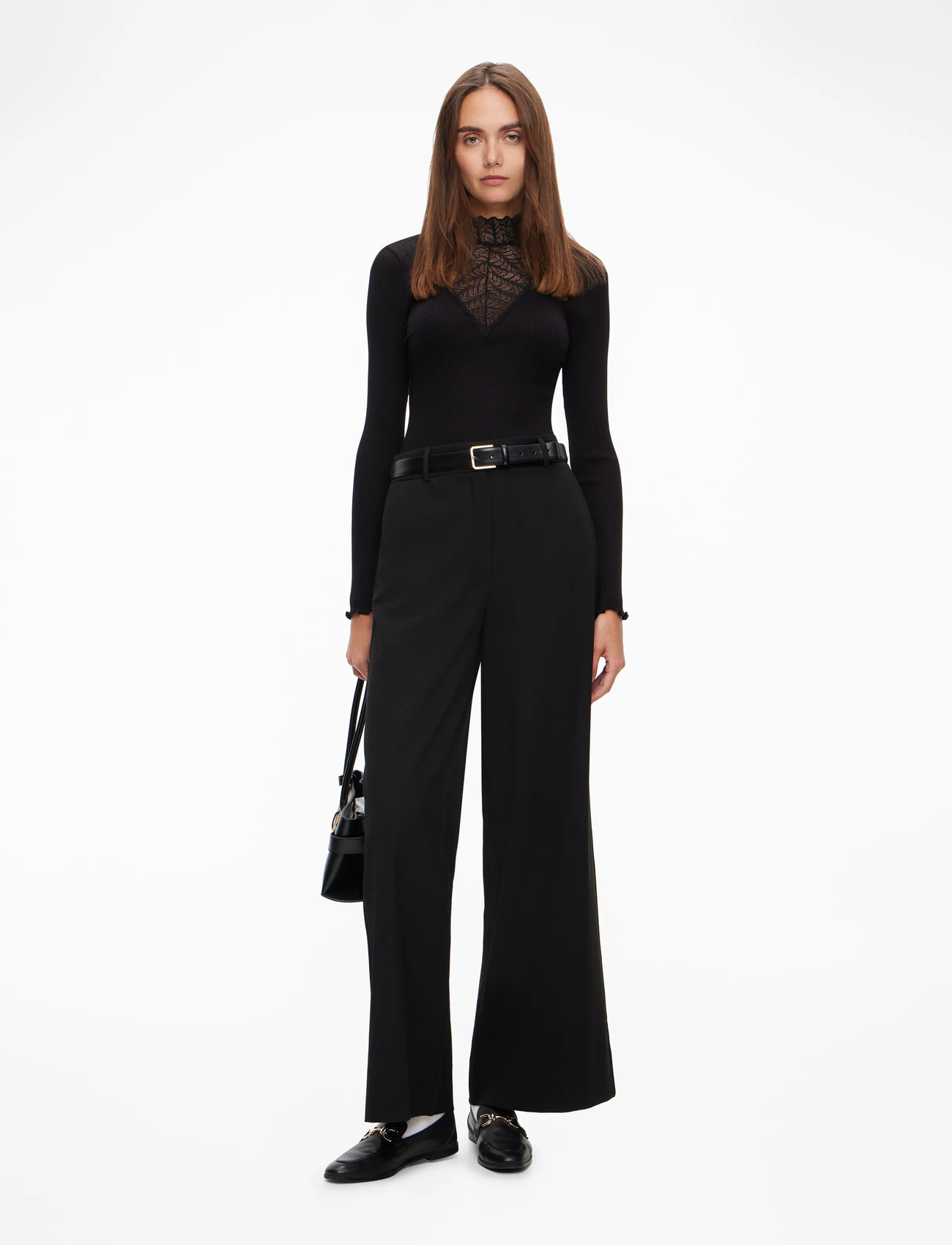 Rosemunde - RWBeatha Silk LS  Lace T-shirt - langærmede toppe - black - 2