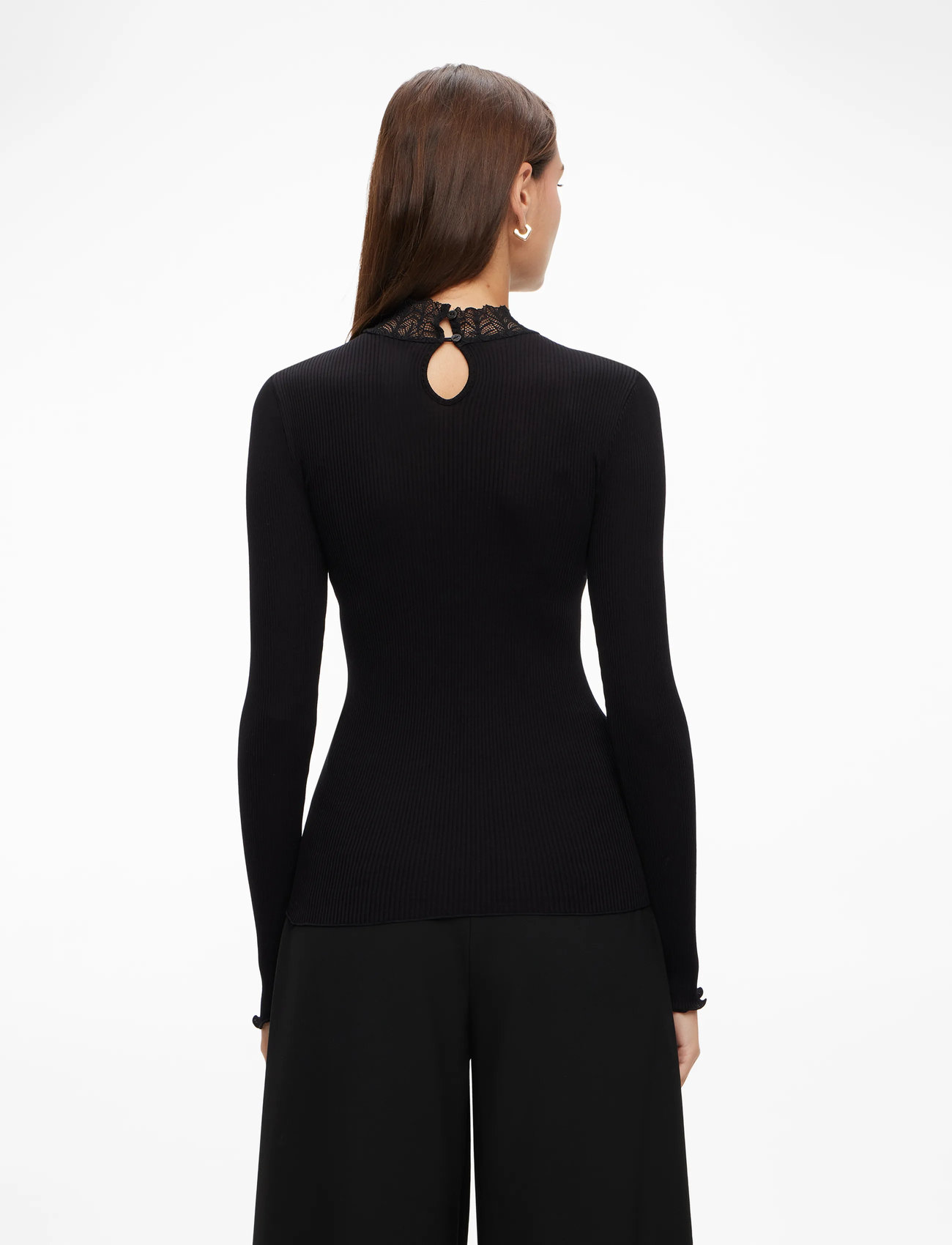 Rosemunde - RWBeatha Silk LS  Lace T-shirt - langærmede toppe - black - 4