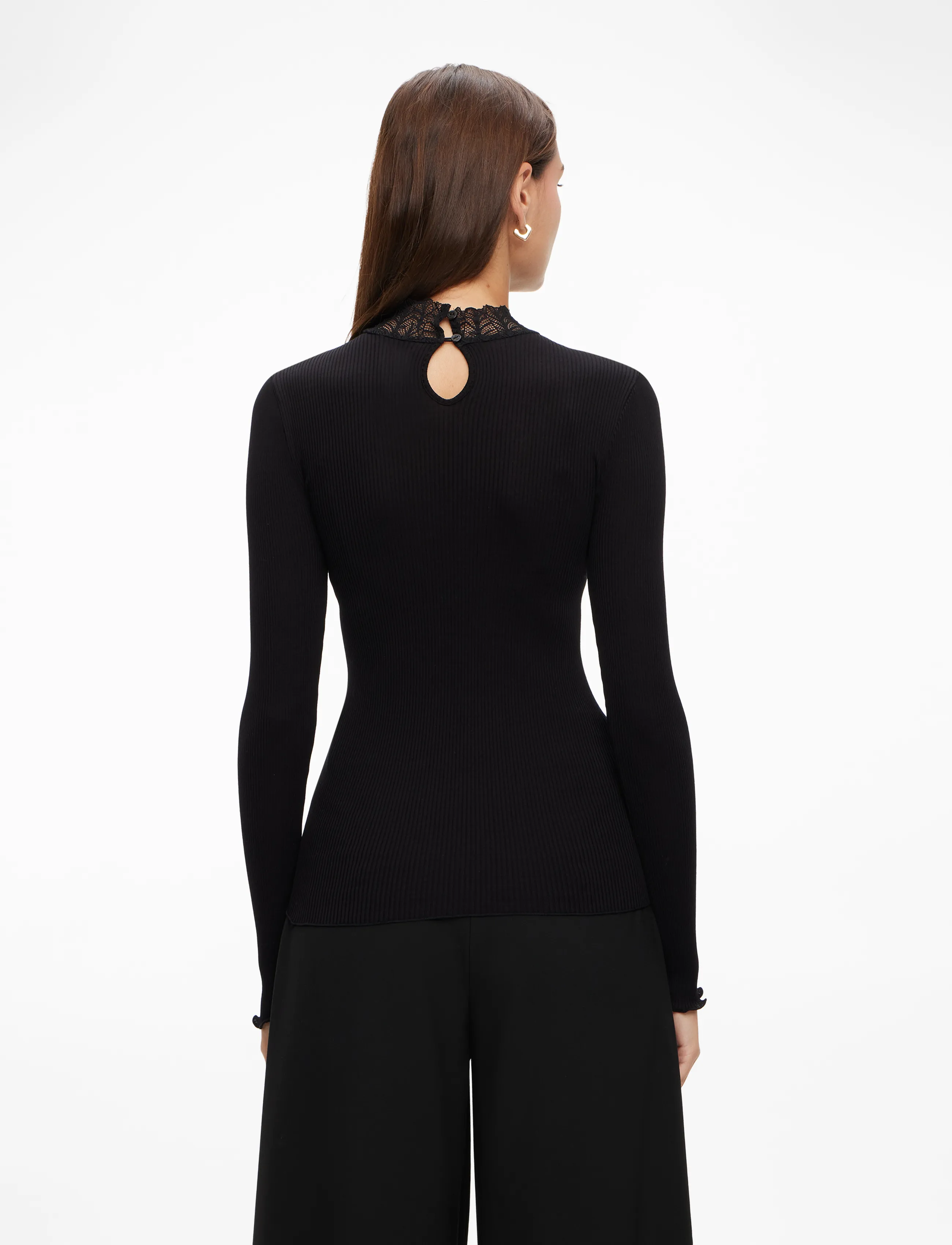 Rosemunde - RWBeatha Silk LS  Lace T-shirt - langærmede toppe - black - 4